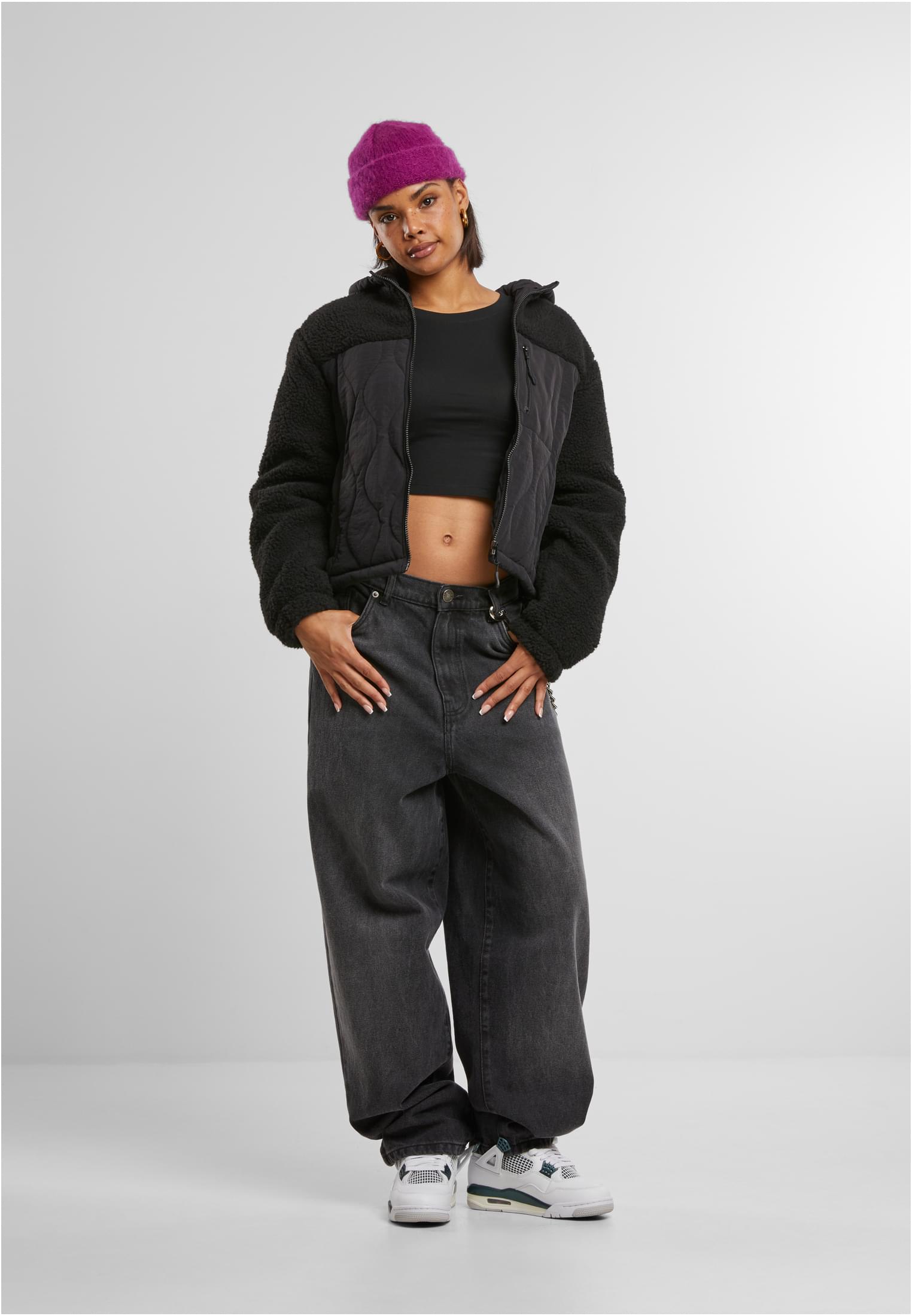Ladies Sherpa Crinkle Nylon Mix Jacket black/black 3XL - variant image 3