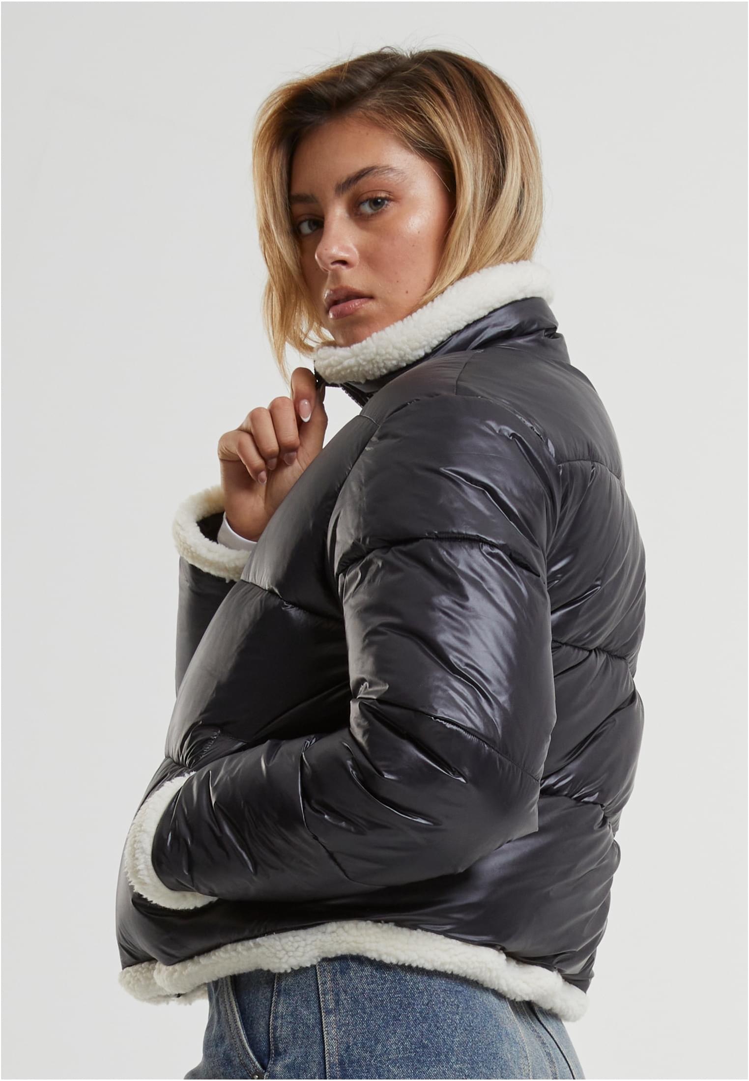 Vêtement Femme Veste Poussière Brillante Recyclée Sherpa Noir/Blanc 3XL
 - variant image 1