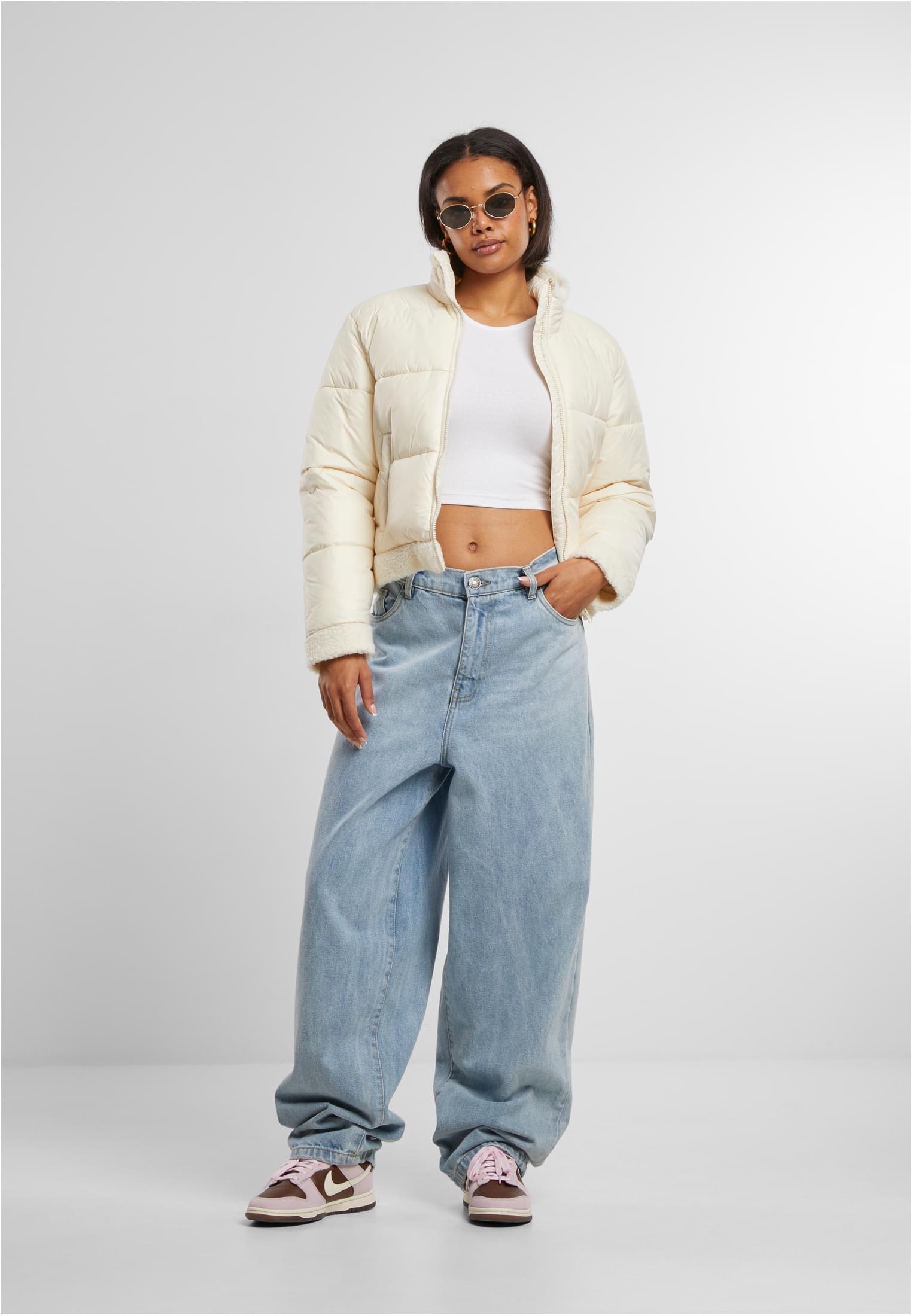 Dames Veste Manteau Poussière Blanche Brillant Plume Sherpa 3XL
 - variant image 3
