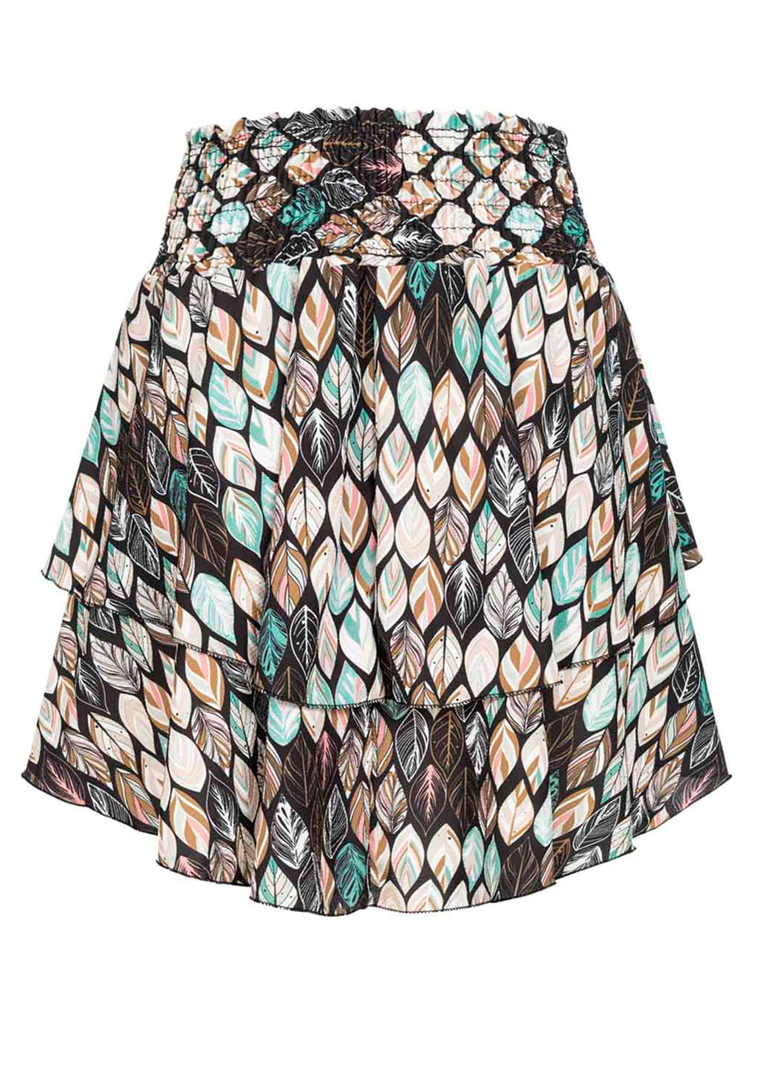 Cloud5ive Damen Stufenrock bunte Blätter Print Gummibund - related product back image 1