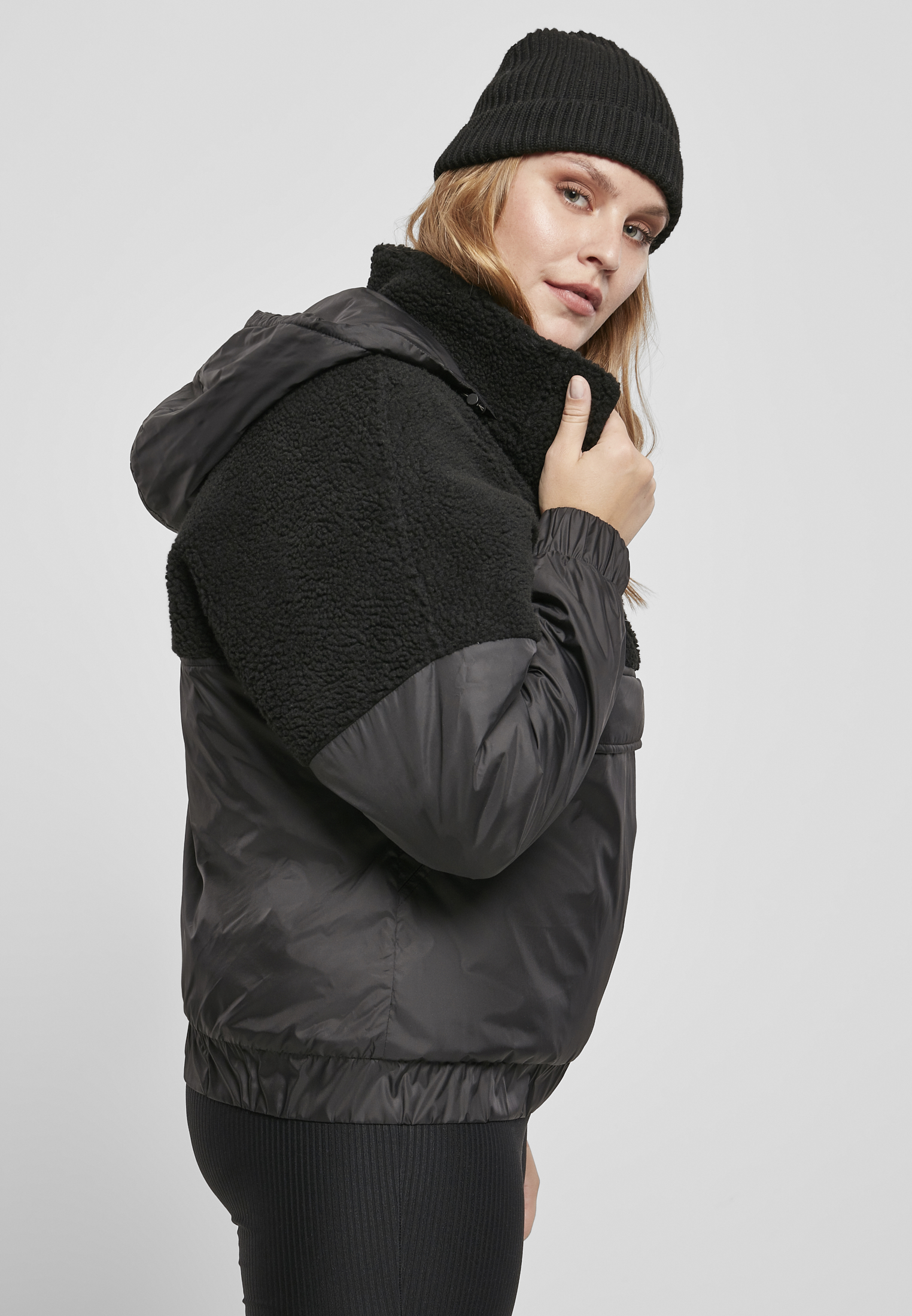 Ladies Sherpa Mix Pull Over Jacket black/black 3XL - variant image 3