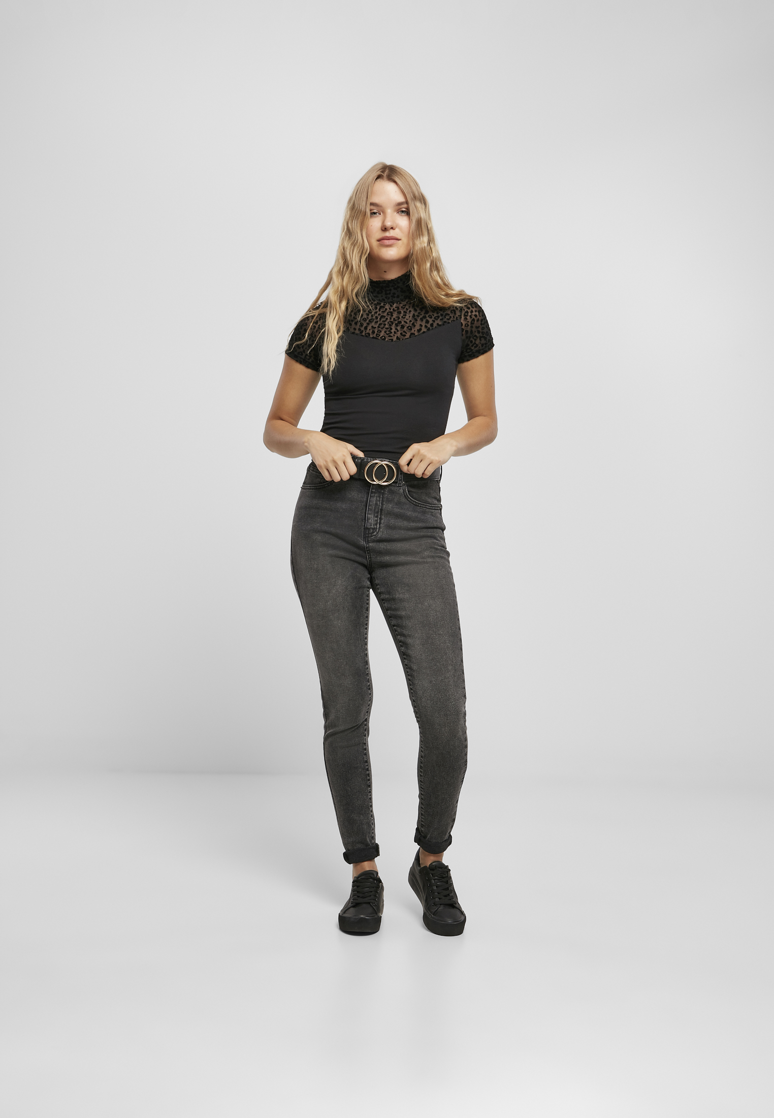 Ladies High Waist Skinny Jeans black stone washed 30/32 - variant image 4