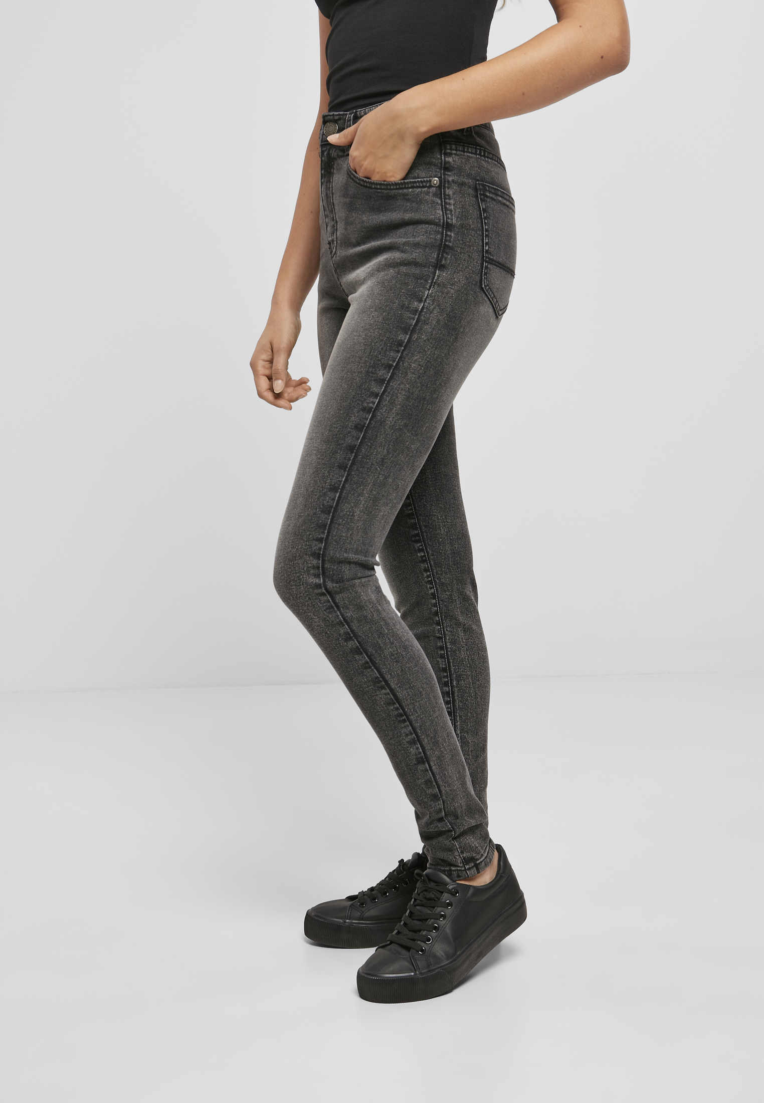 Ladies High Waist Skinny Jeans black stone washed 30/32 - variant image 1