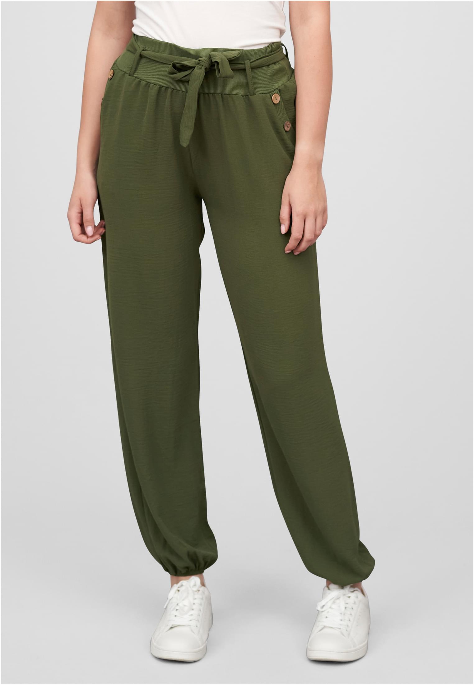 Cloud5ive Damen Sommer Hose Knopfleiste und Bindegürtel 2-Pockets green L - alternate variant 1