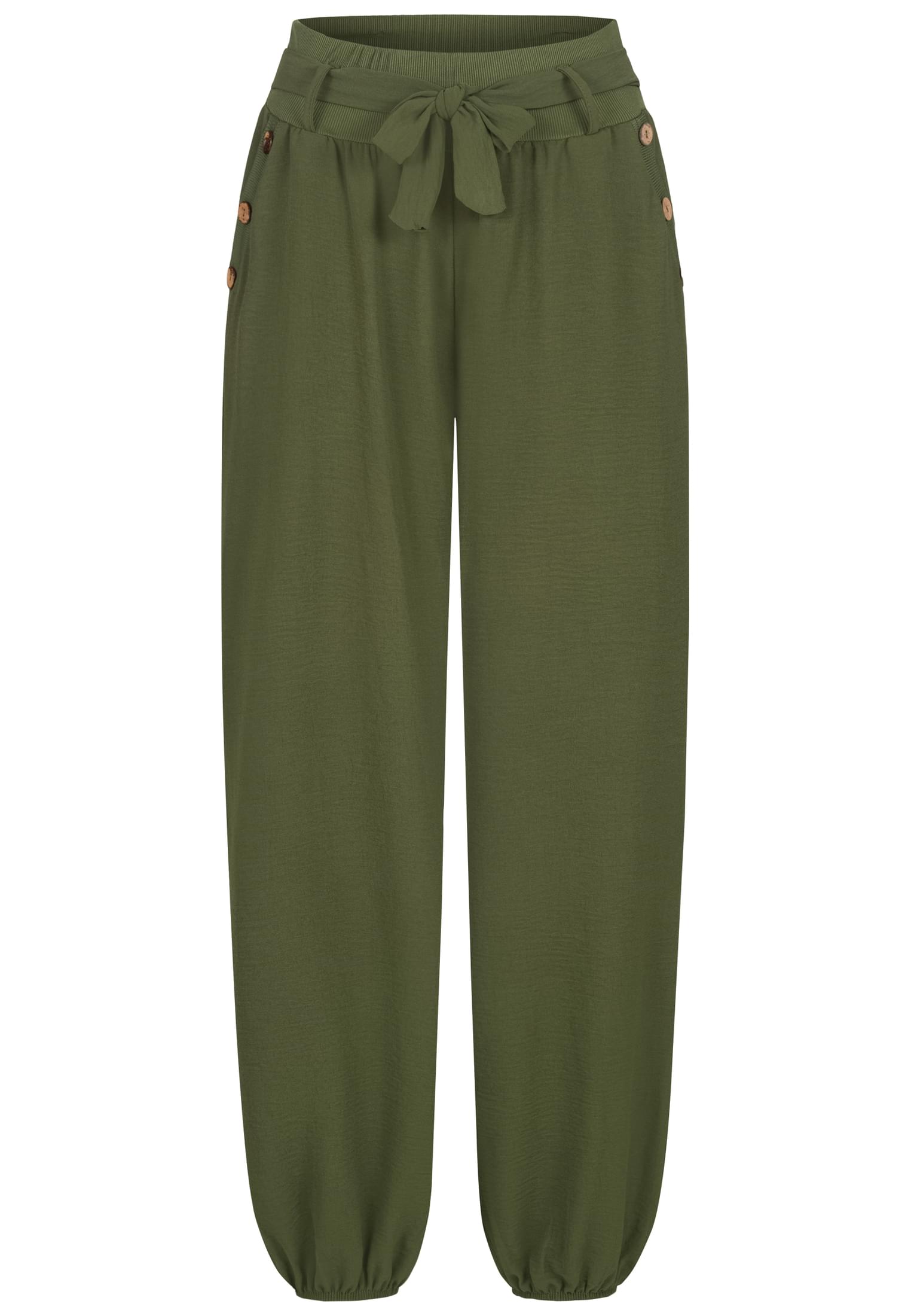 Cloud5ive Damen Sommer Hose Knopfleiste und Bindegürtel 2-Pockets green L - variant image 5