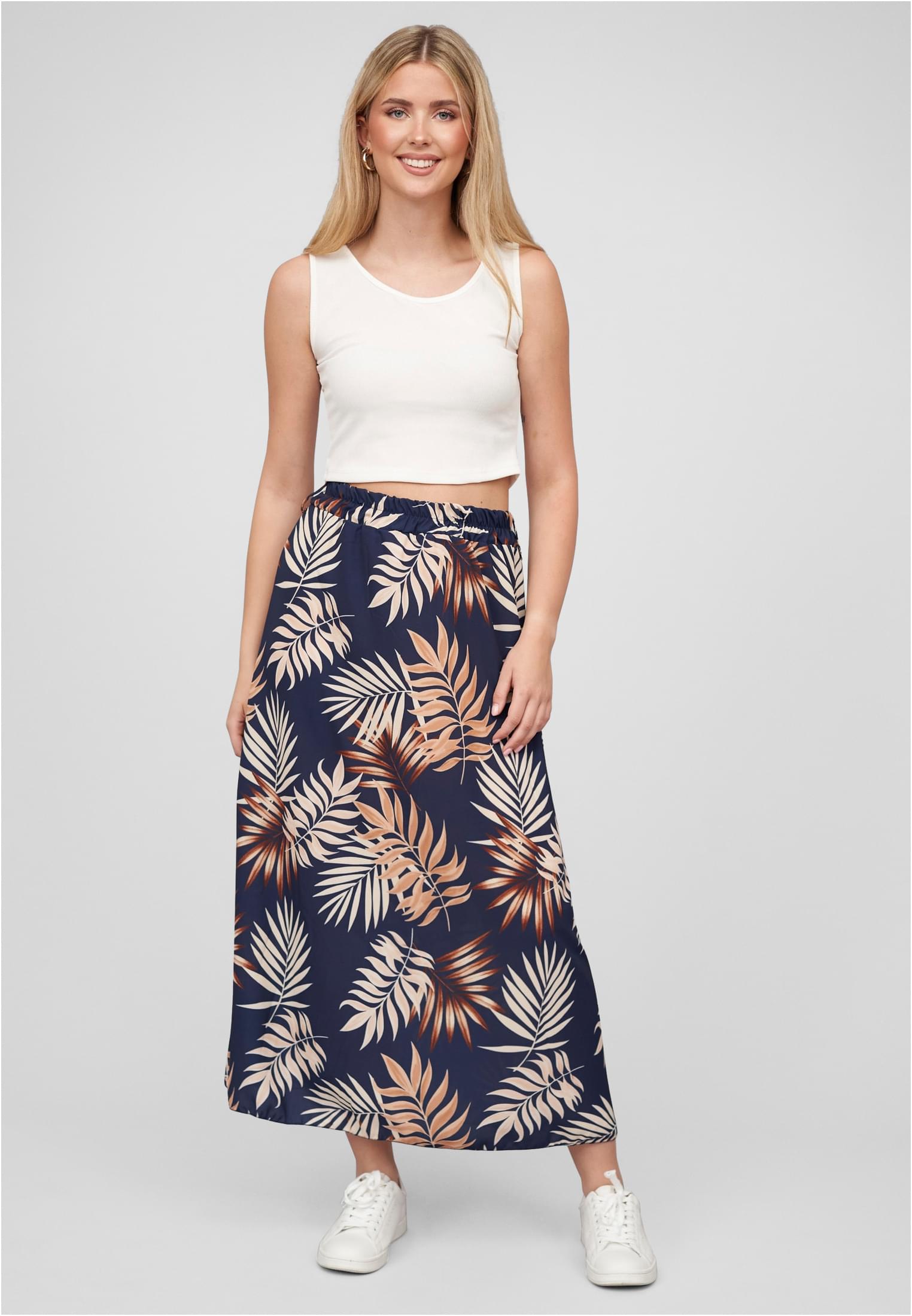 Cloud5ive Damen Longform Rock mit Allover Blätter Print navy blue L - variant image 4