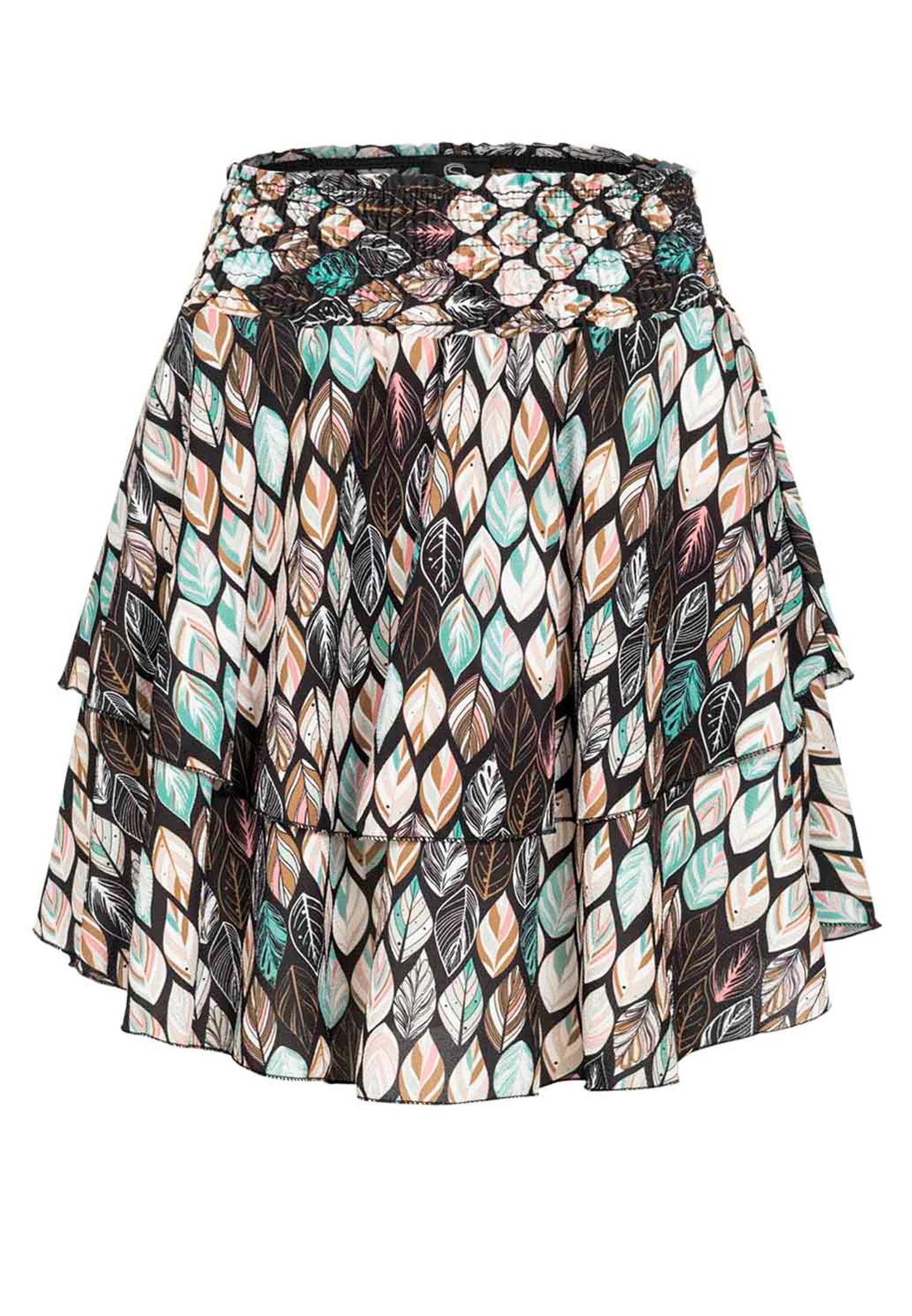 Cloud5ive Damen Stufenrock bunte Blätter Print Gummibund Black L - variant image 5