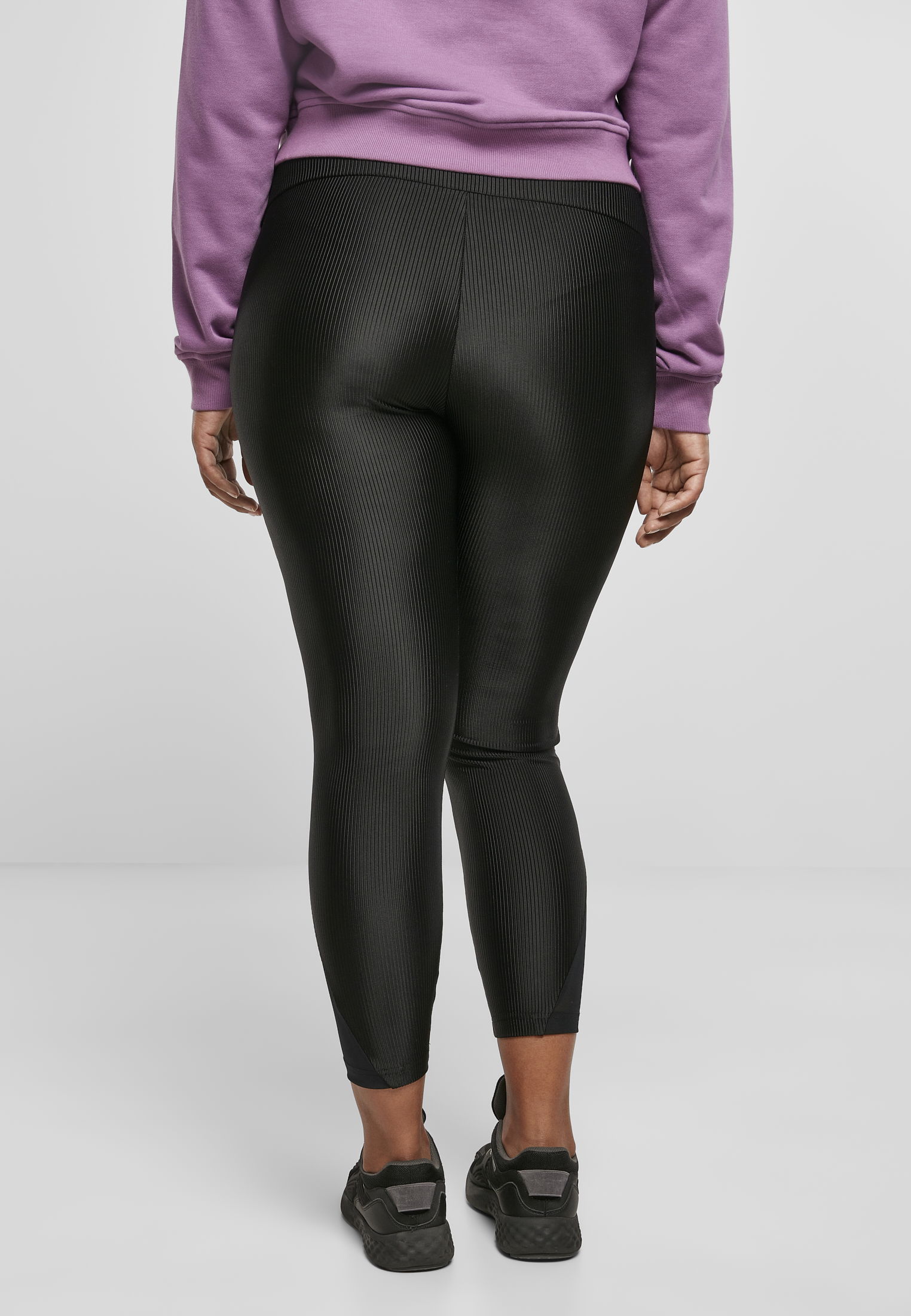 Ladies High Waist Shiny Rib Pedal Pusher Leggings black 3XL - variant image 2