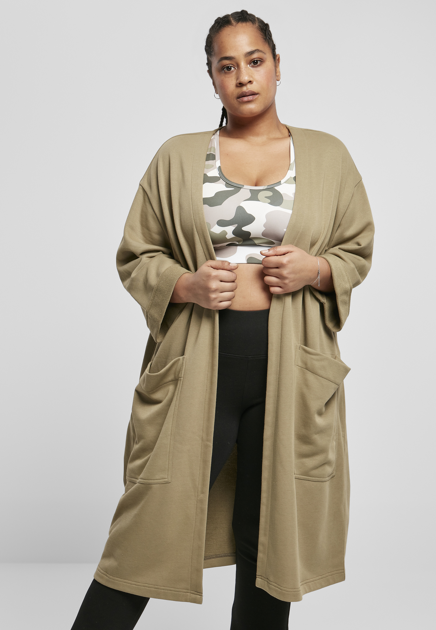 Ladies Oversized Terry Cardigan khaki 3XL - alternate variant 1