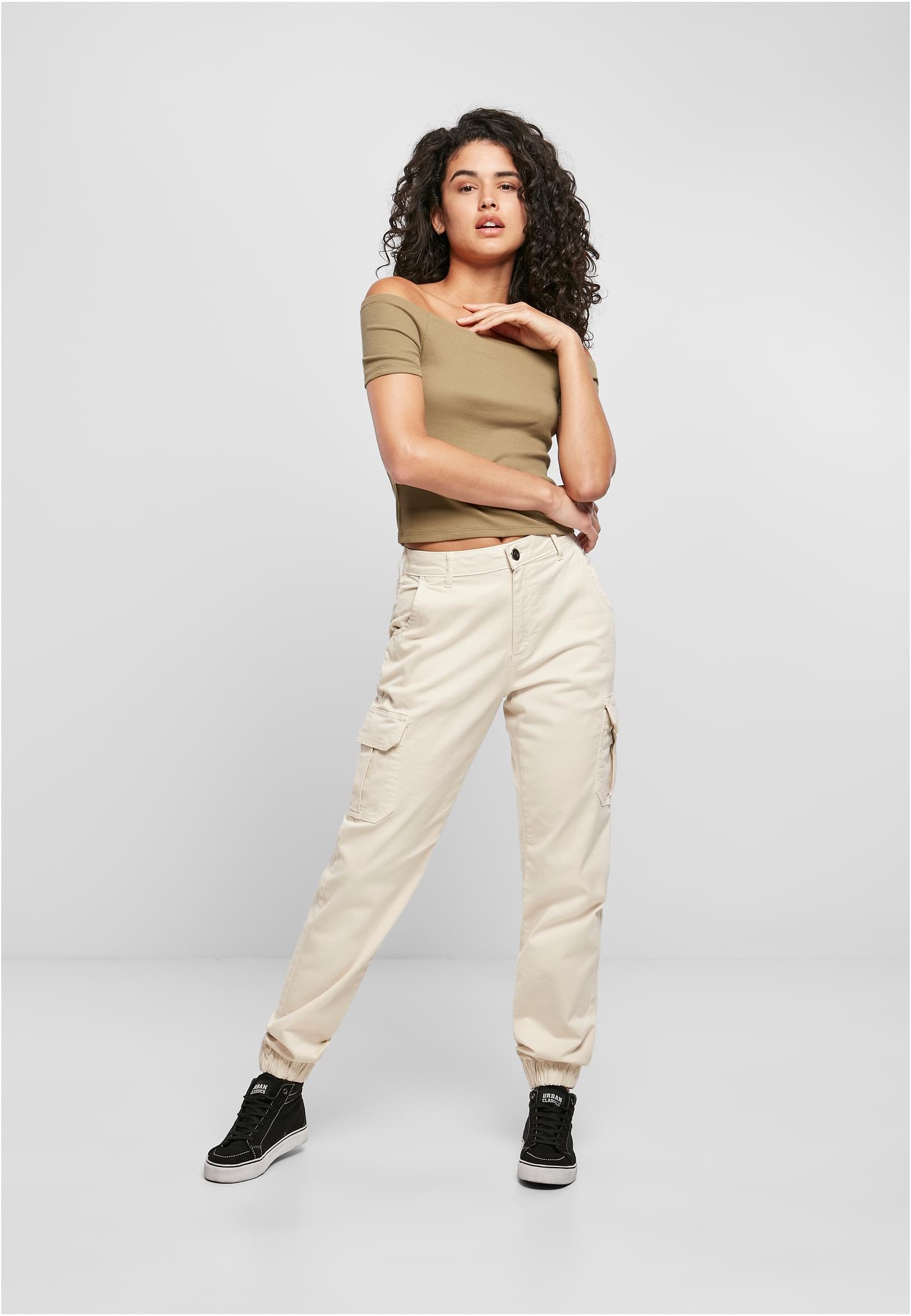 レディース オフショルダー リブ Tシャツ カーキ 3XL
 - variant image 4