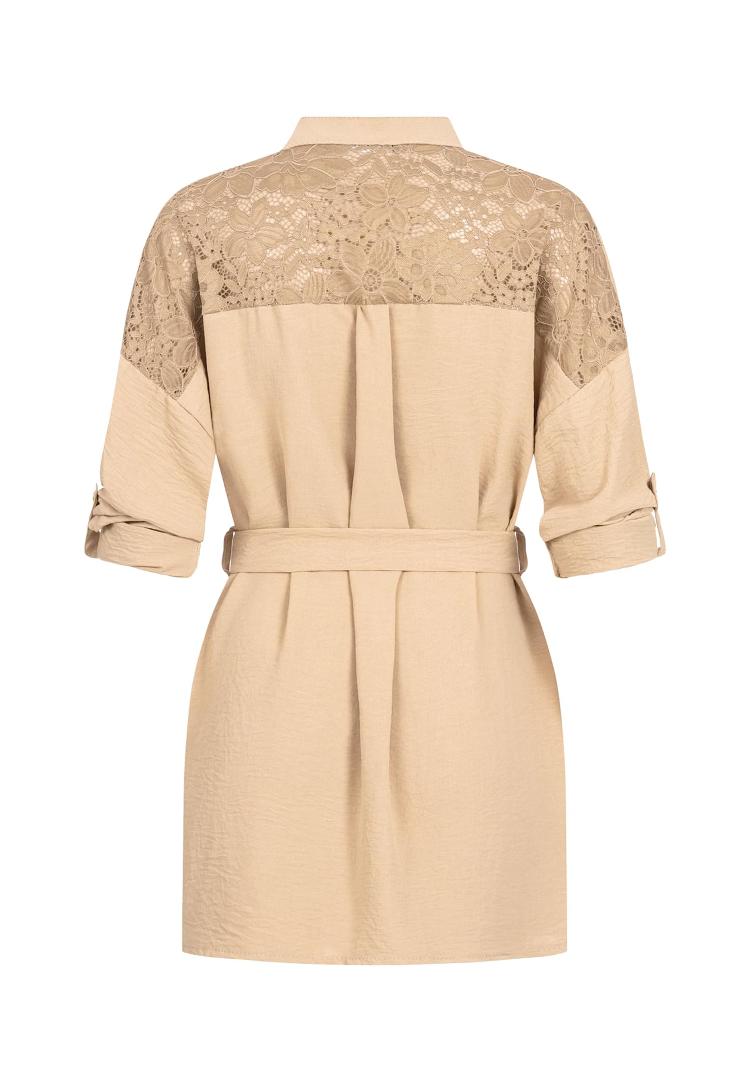 Turn-Up Kleid mit Bindedetail Tunika beige L - variant image 7