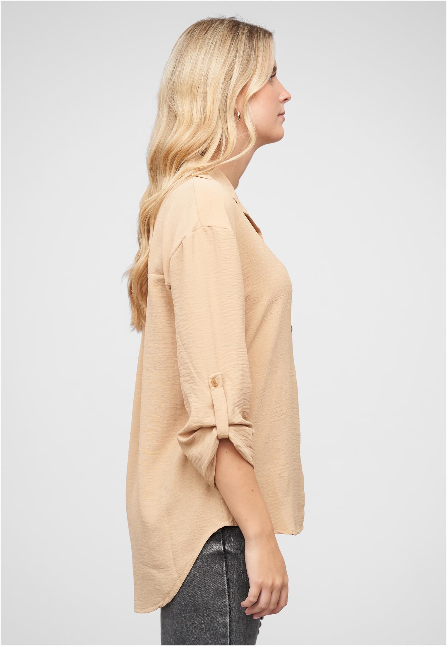 Oversized Turn-Up Bluse mit Knopfleiste beige L - variant image 3