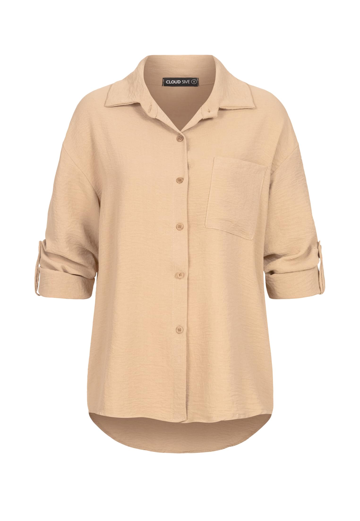Oversized Turn-Up Bluse mit Knopfleiste beige L - variant image 6
