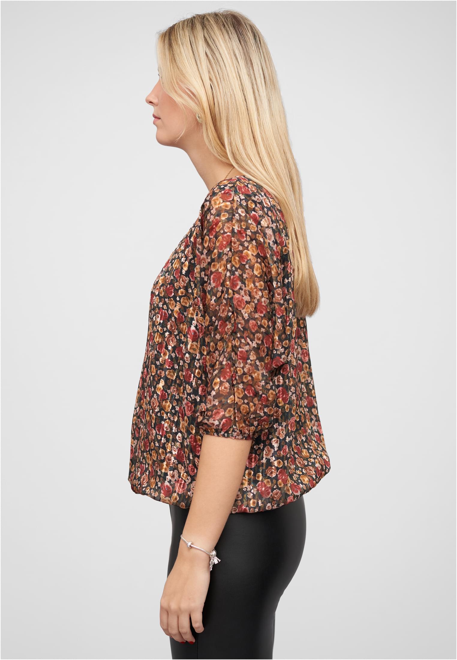 3/4 Arm Lurex Bluse mit Rosen Print 2-lagig black L - variant image 1