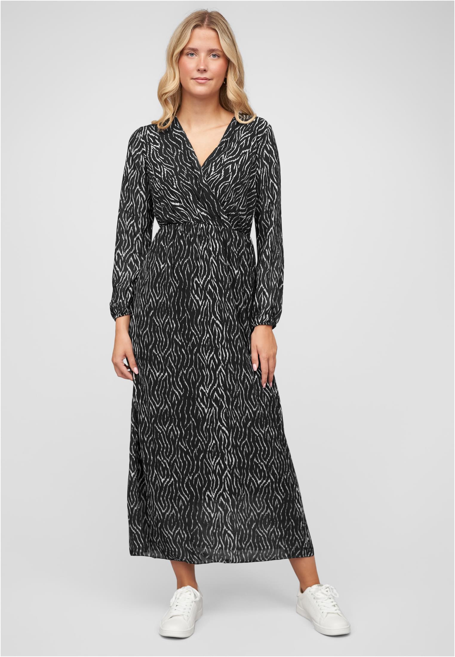 Langed Chiffon Kleid V-Neck Viskoseeinsatz black/white L - alternate variant 1