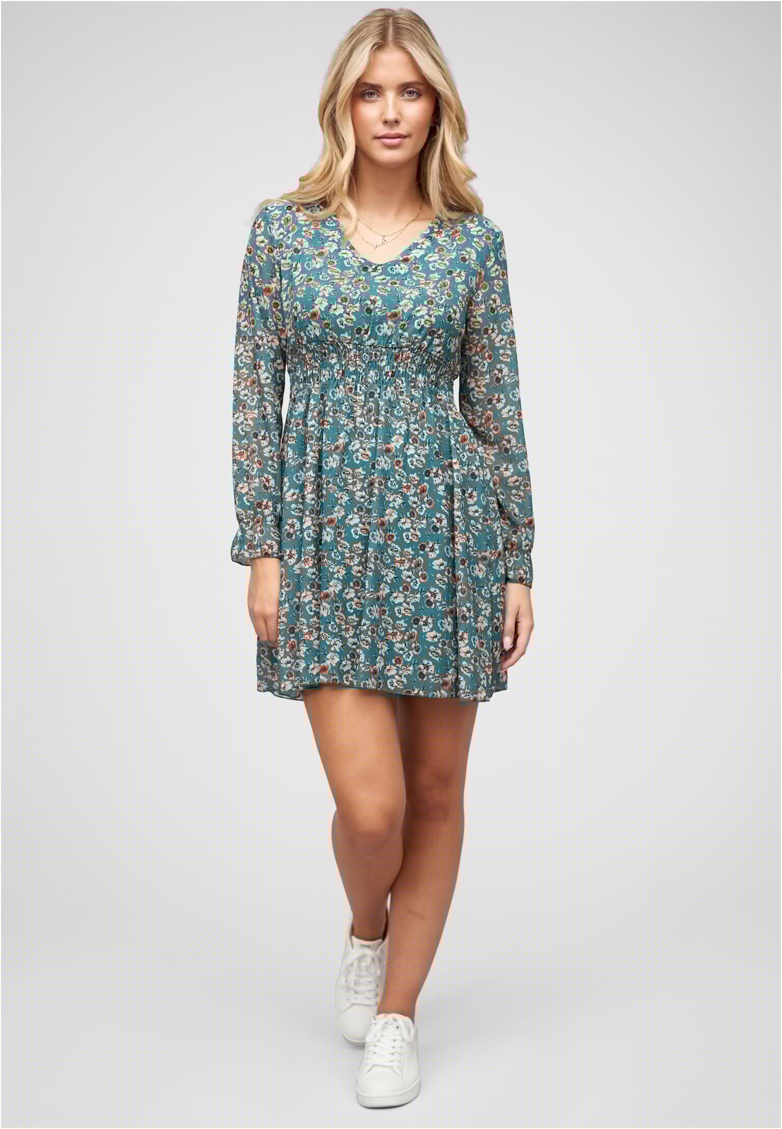 Chiffon Kleid V-Neck breiter Gummibund blue L - variant image 4