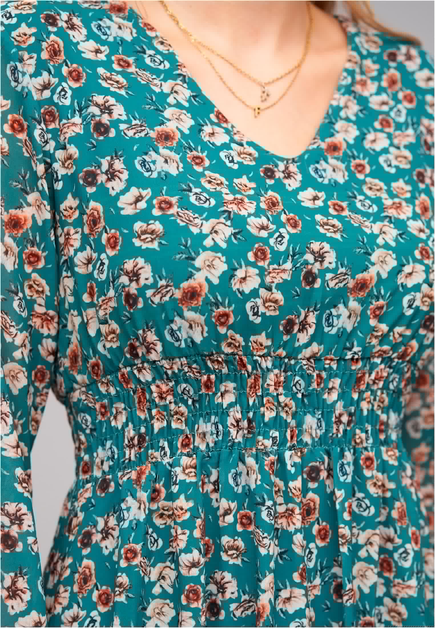 Chiffon Kleid V-Neck breiter Gummibund blue L - variant image 5