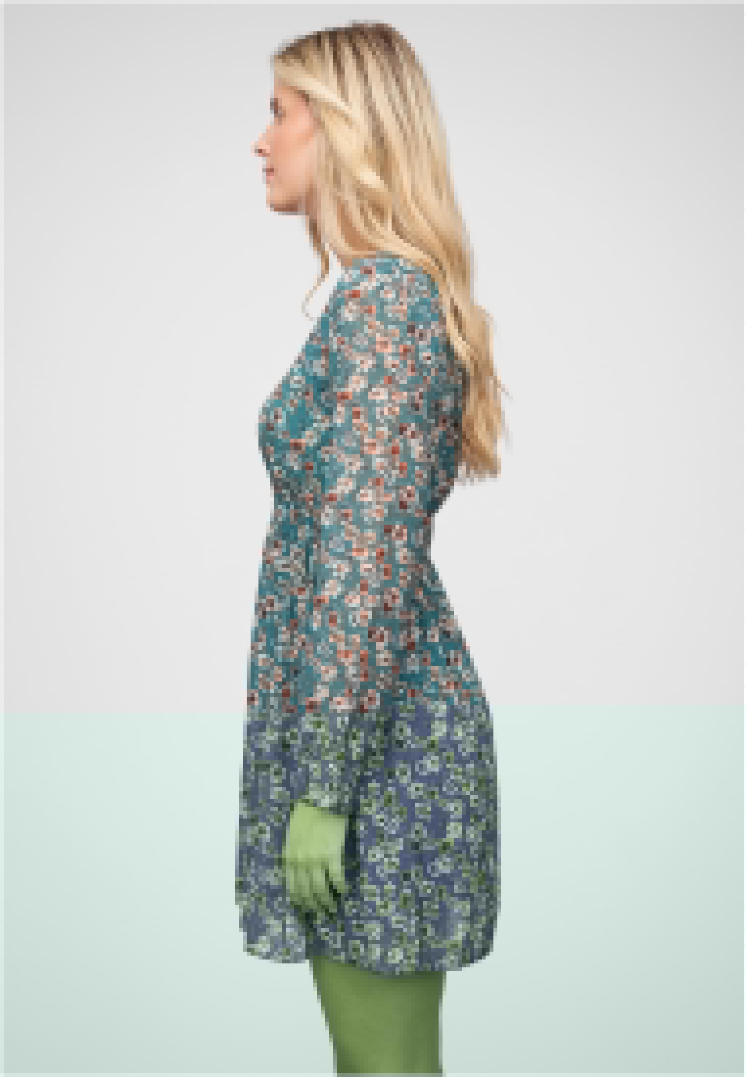 Chiffon Kleid V-Neck breiter Gummibund blue L - variant image 1