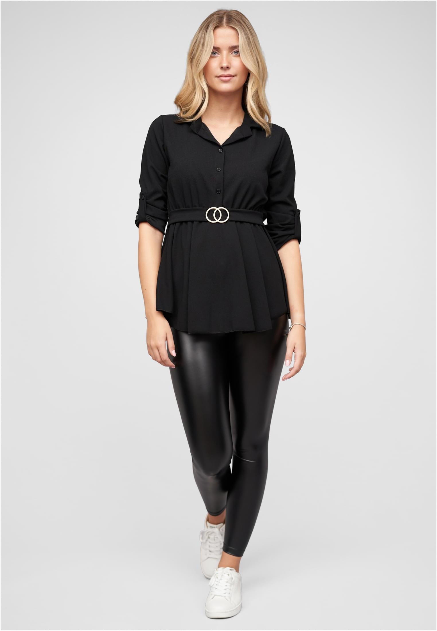 Turn-Up Bluse mit Knopfleiste und Volant black L - variant image 4