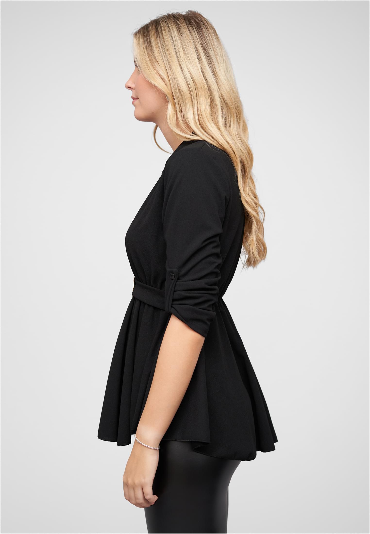 Turn-Up Bluse mit Knopfleiste und Volant black L - variant image 1