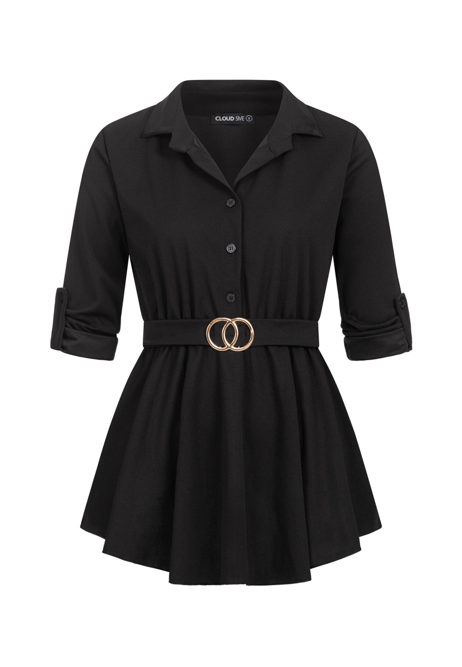 Turn-Up Bluse mit Knopfleiste und Volant black L - variant image 6