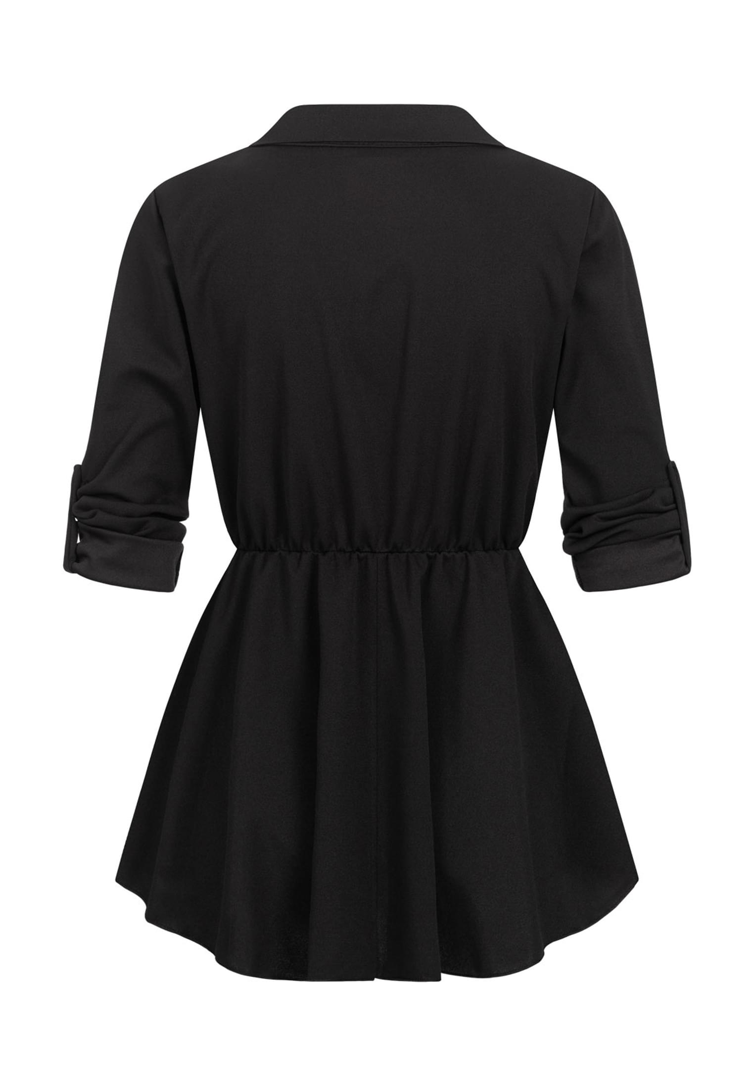 Turn-Up Bluse mit Knopfleiste und Volant black L - variant image 7