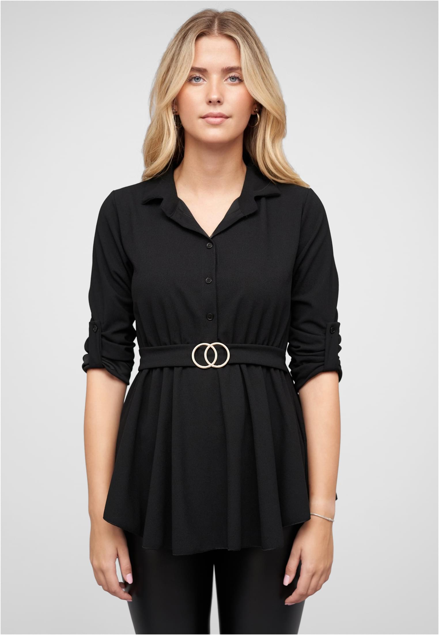 Turn-Up Bluse mit Knopfleiste und Volant black L - alternate variant 1