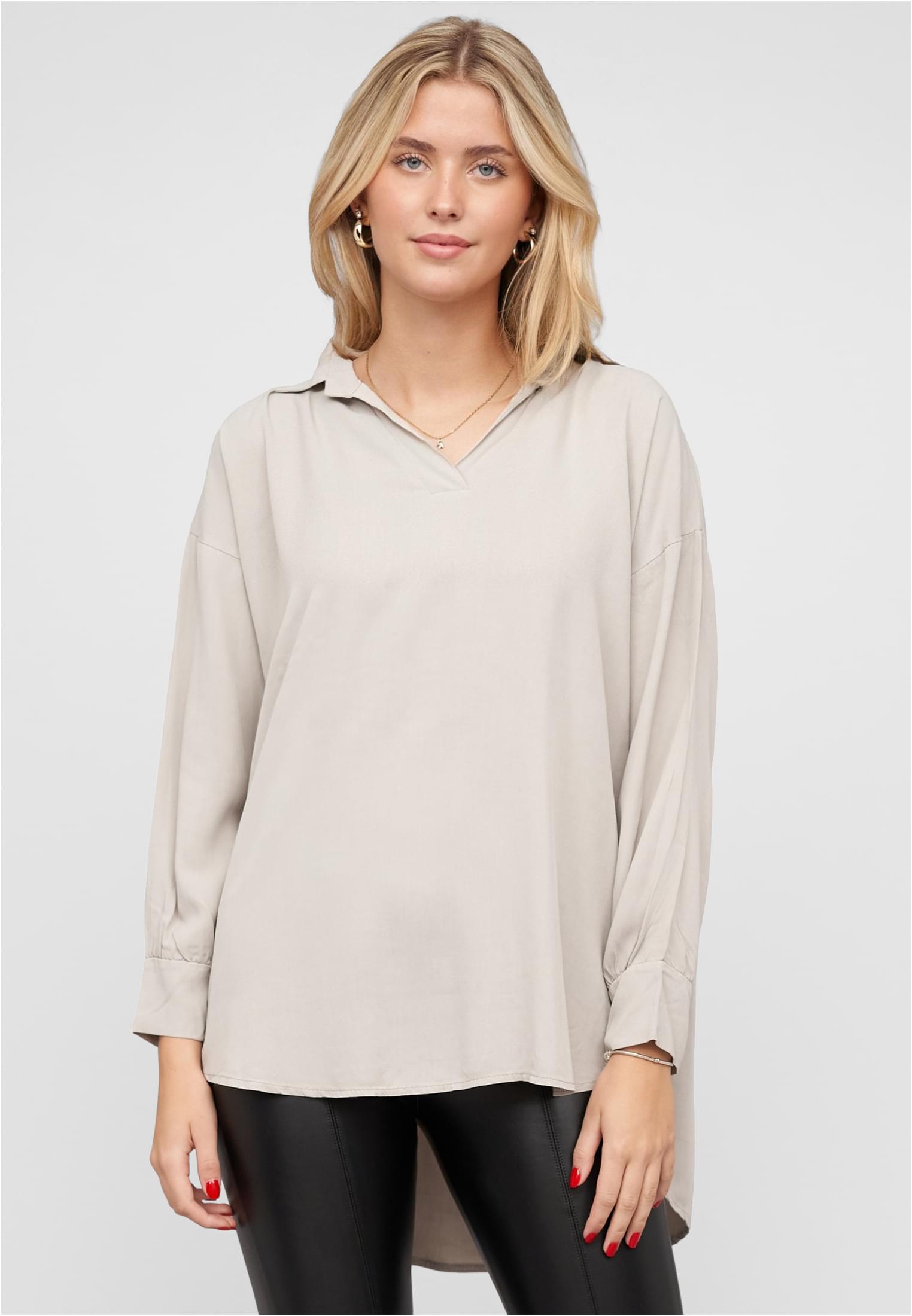 Polo V-Neck Viskose Bluse Vokuhila grey L - alternate variant 1