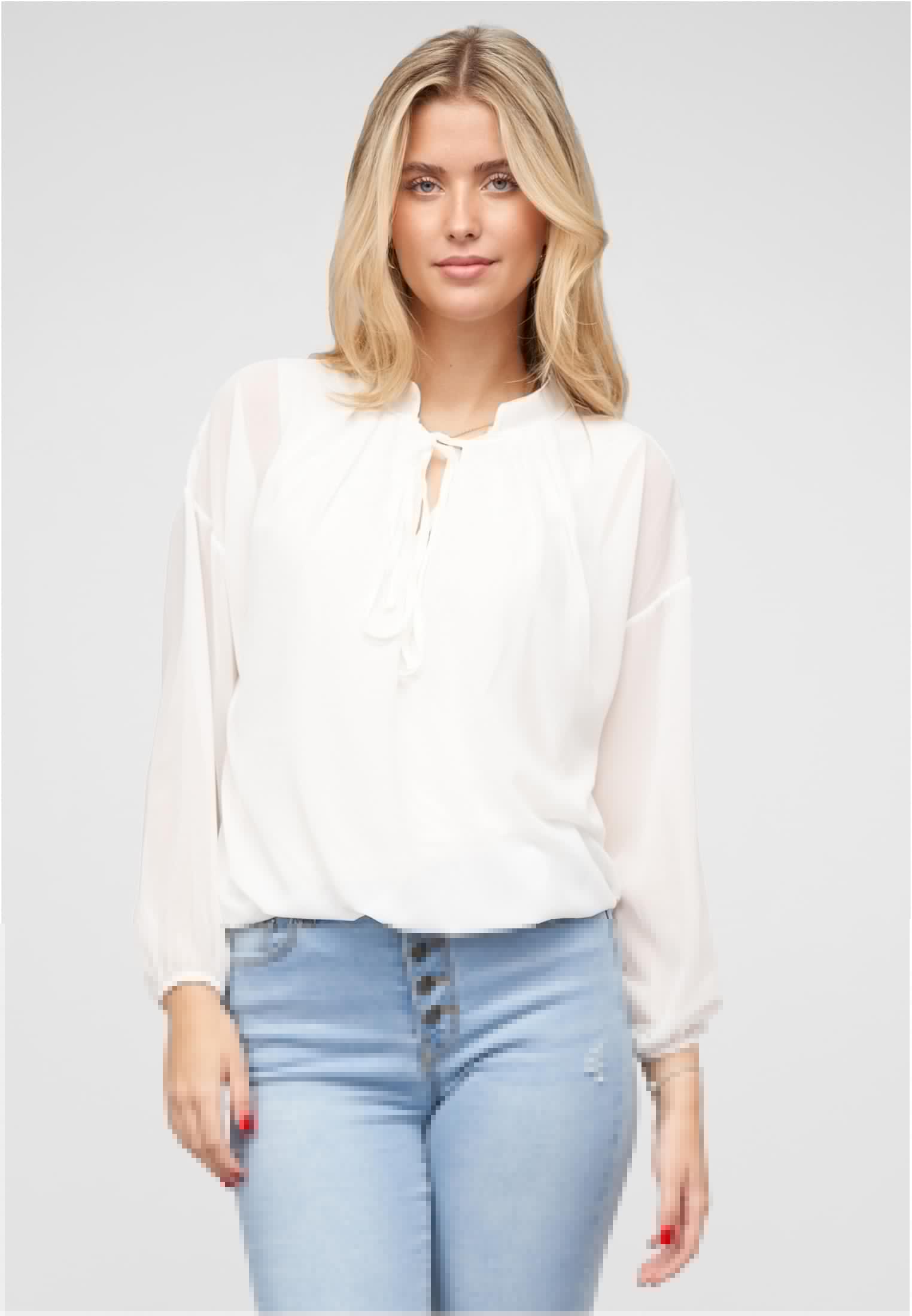 Chiffon Bluse mit Stehkragen und Bindedetail white L - alternate variant 1