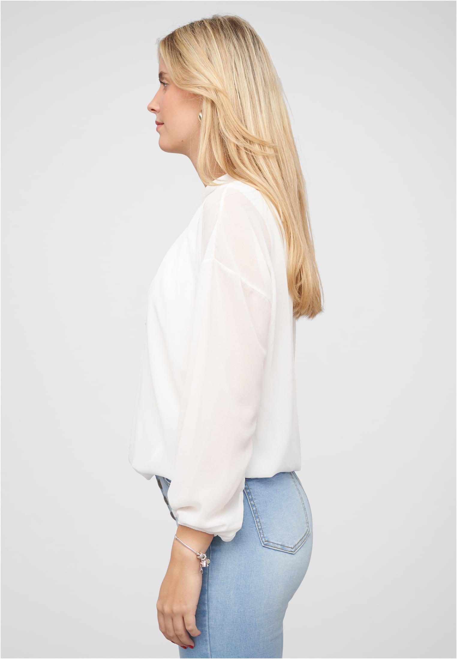 Chiffon Bluse mit Stehkragen und Bindedetail white L - variant image 1