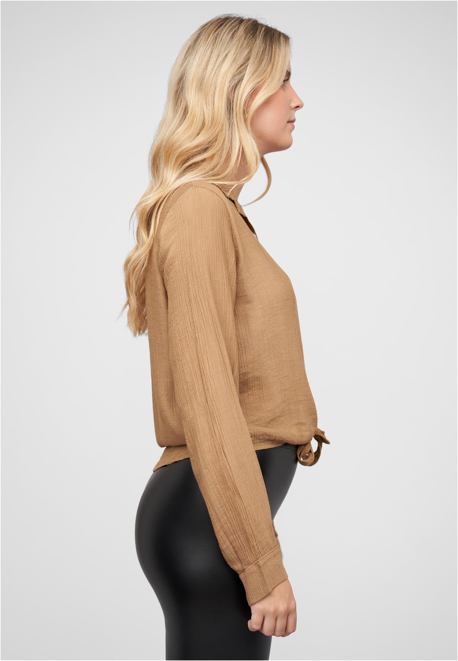 Viskose Strukturbluse mit Bindedetail vorne camel L - variant image 3