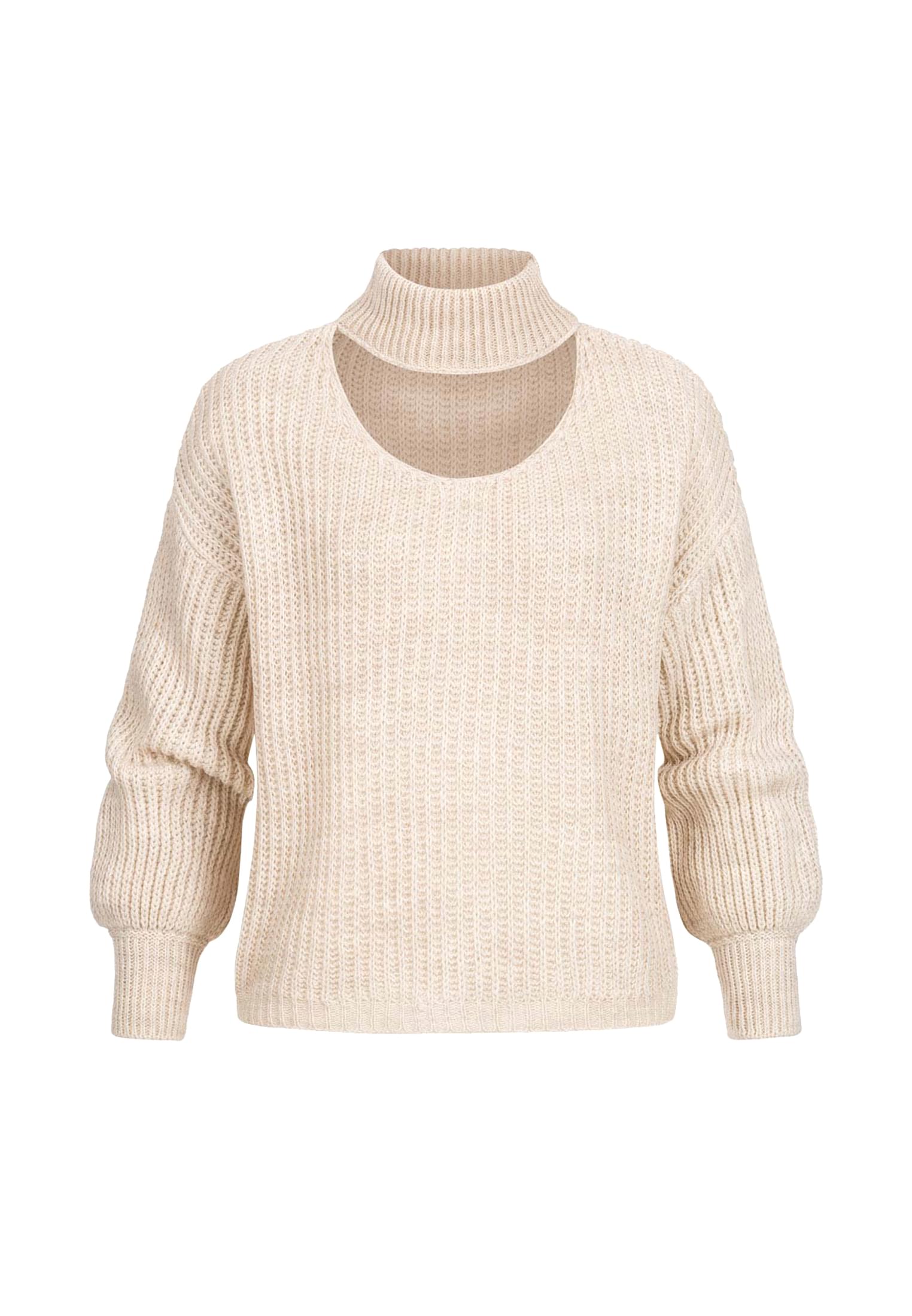 Pullover mit Stehrollkragen und V-Ausschnitt beige L - variant image 6