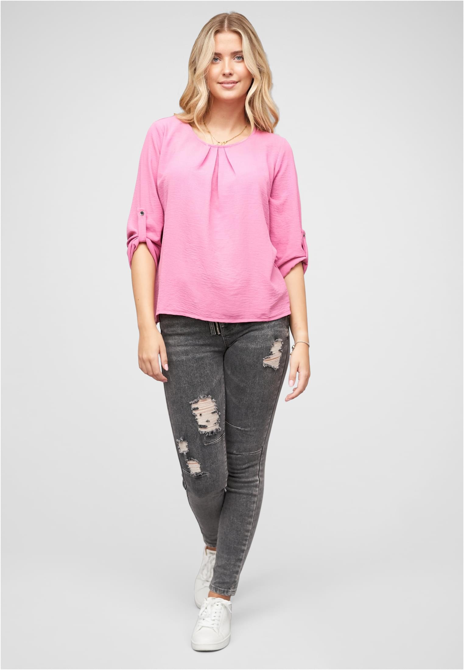 Turn-Up Blusen Shirt mit Raffdetail am Kragen pink L - variant image 4