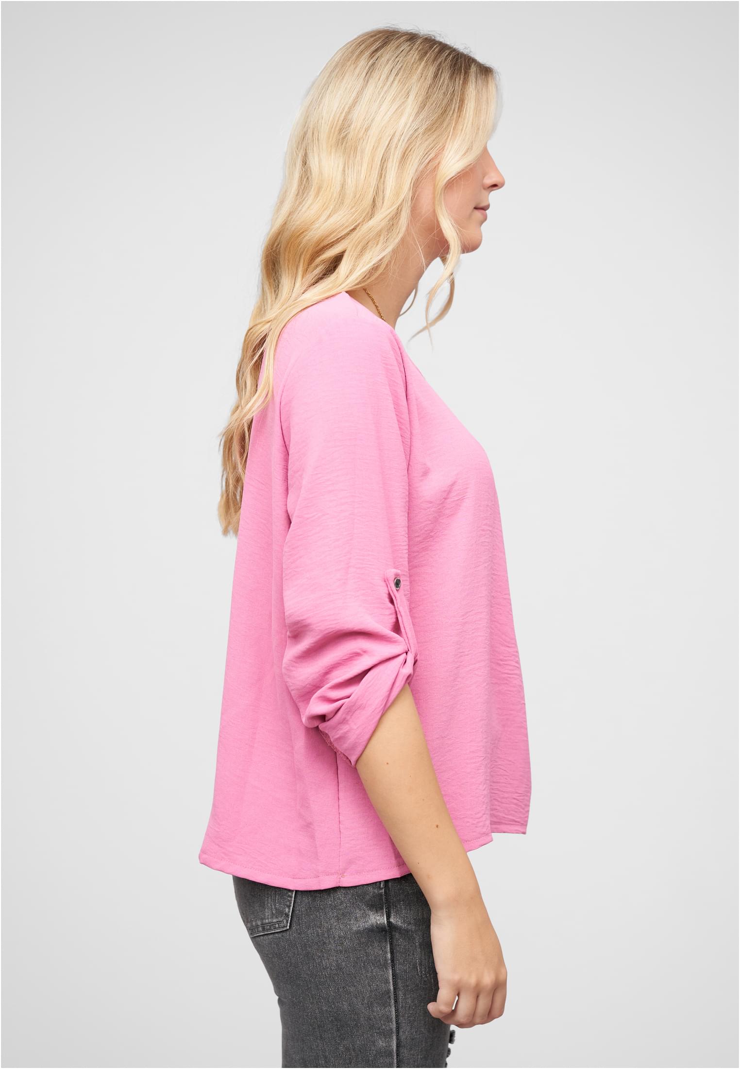 Turn-Up Blusen Shirt mit Raffdetail am Kragen pink L - variant image 3