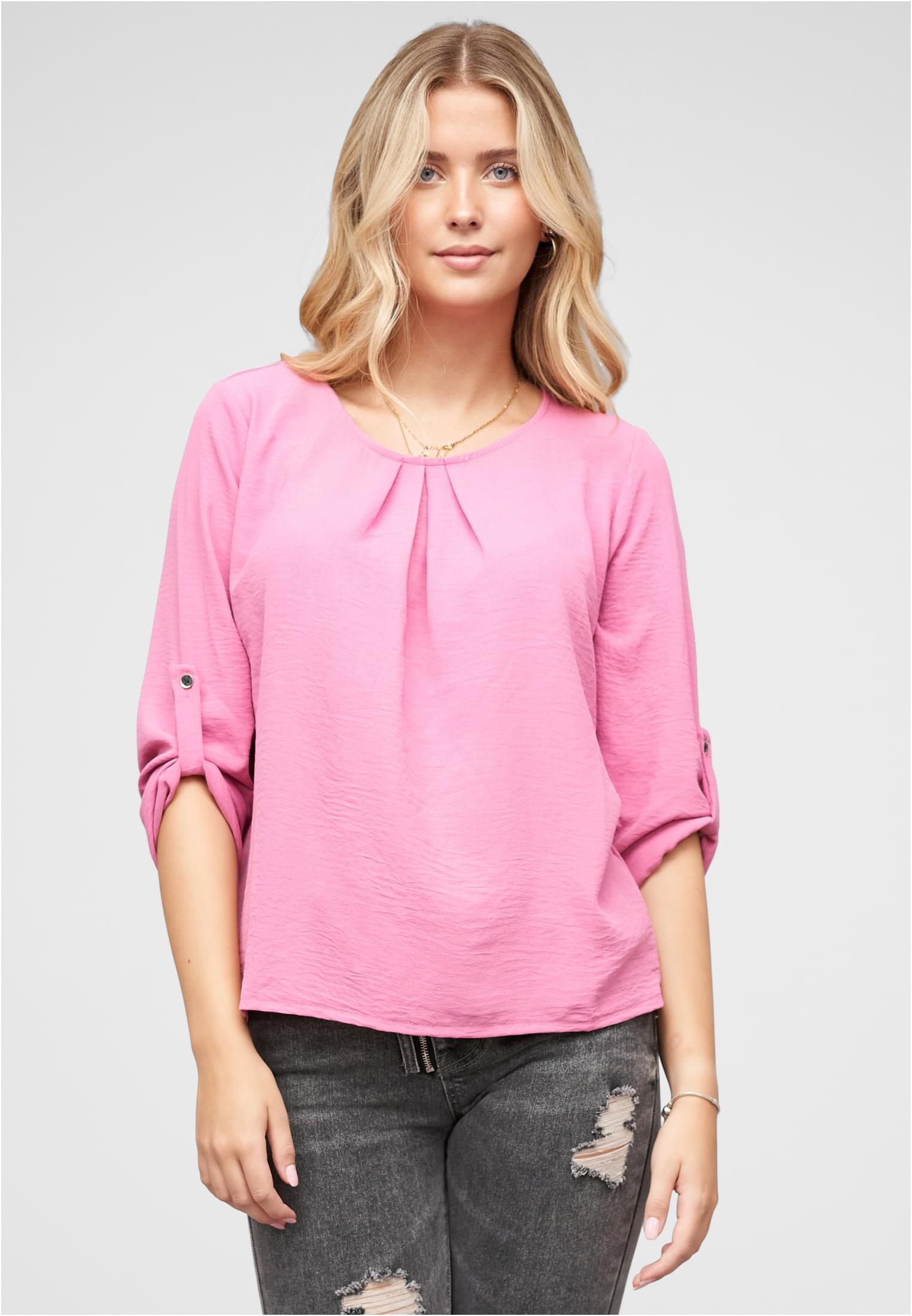 Turn-Up Blusen Shirt mit Raffdetail am Kragen pink L - alternate variant 1