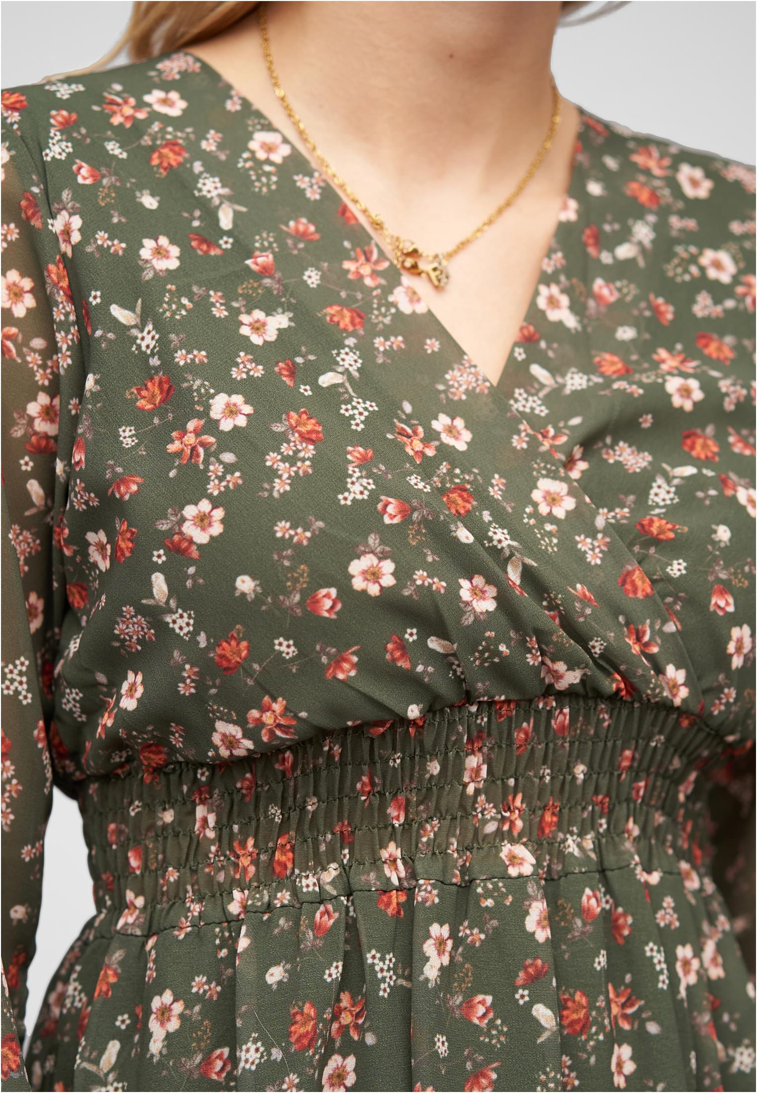 V-Neck Chiffon Kleid mit Taillengummizug green L - variant image 5