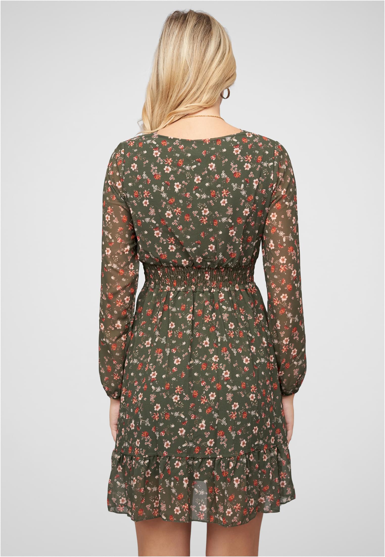 V-Neck Chiffon Kleid mit Taillengummizug green L - variant image 2