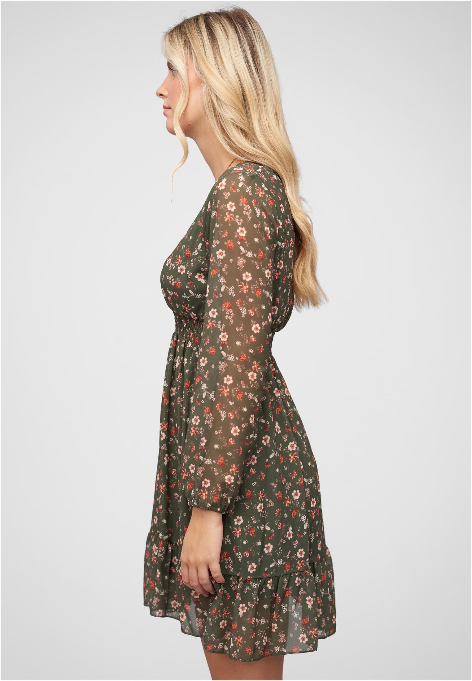 V-Neck Chiffon Kleid mit Taillengummizug green L - variant image 1