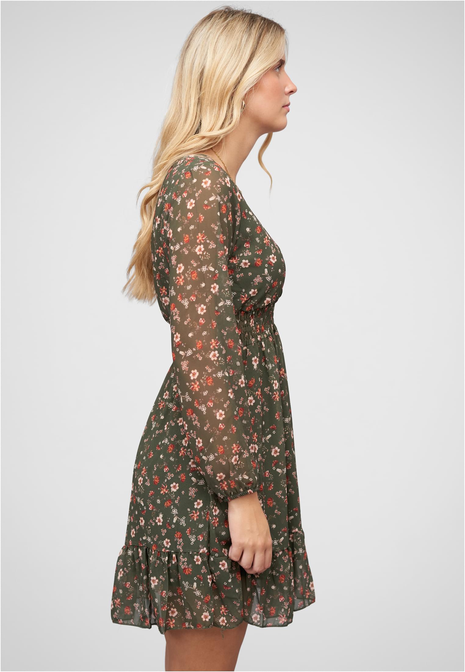 V-Neck Chiffon Kleid mit Taillengummizug green L - variant image 3