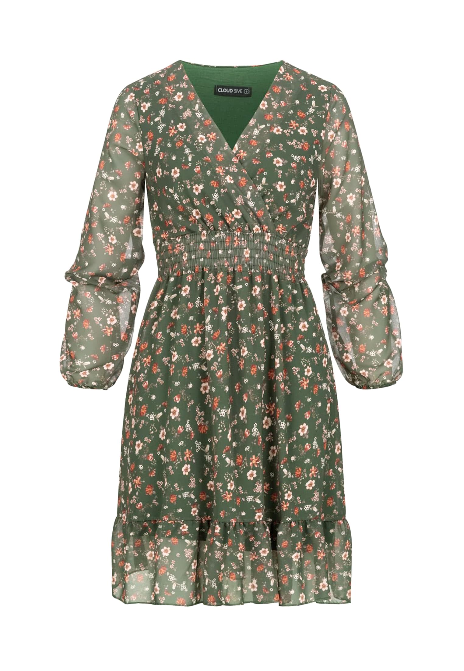 V-Neck Chiffon Kleid mit Taillengummizug green L - variant image 6
