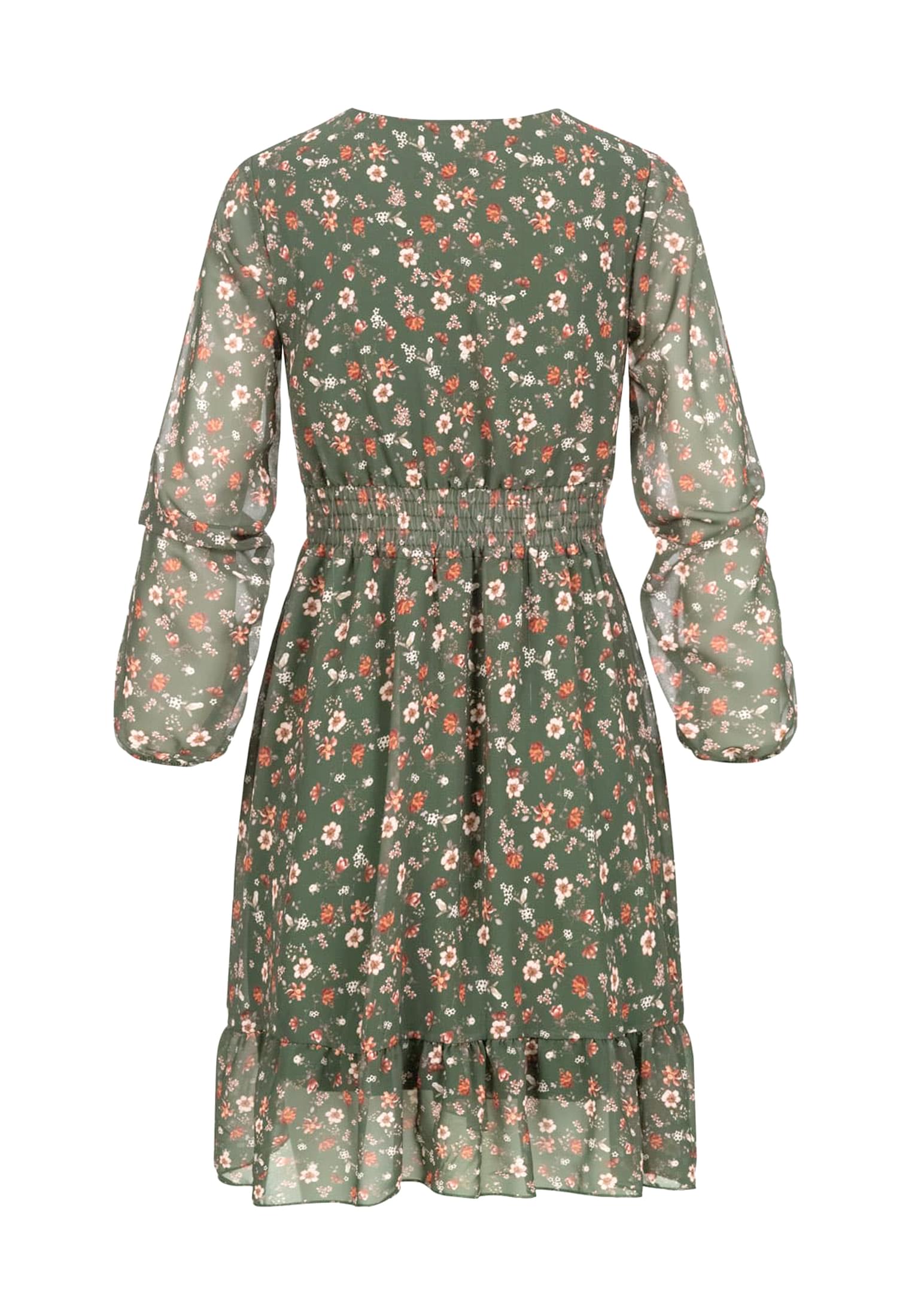 V-Neck Chiffon Kleid mit Taillengummizug green L - variant image 7