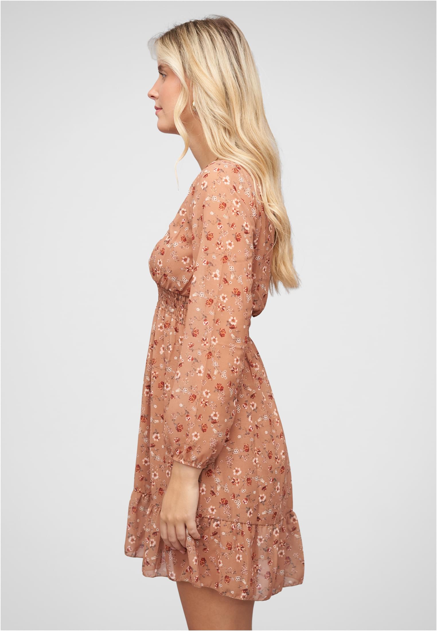 V-Neck Chiffon Kleid mit Taillengummizug nude L - variant image 1