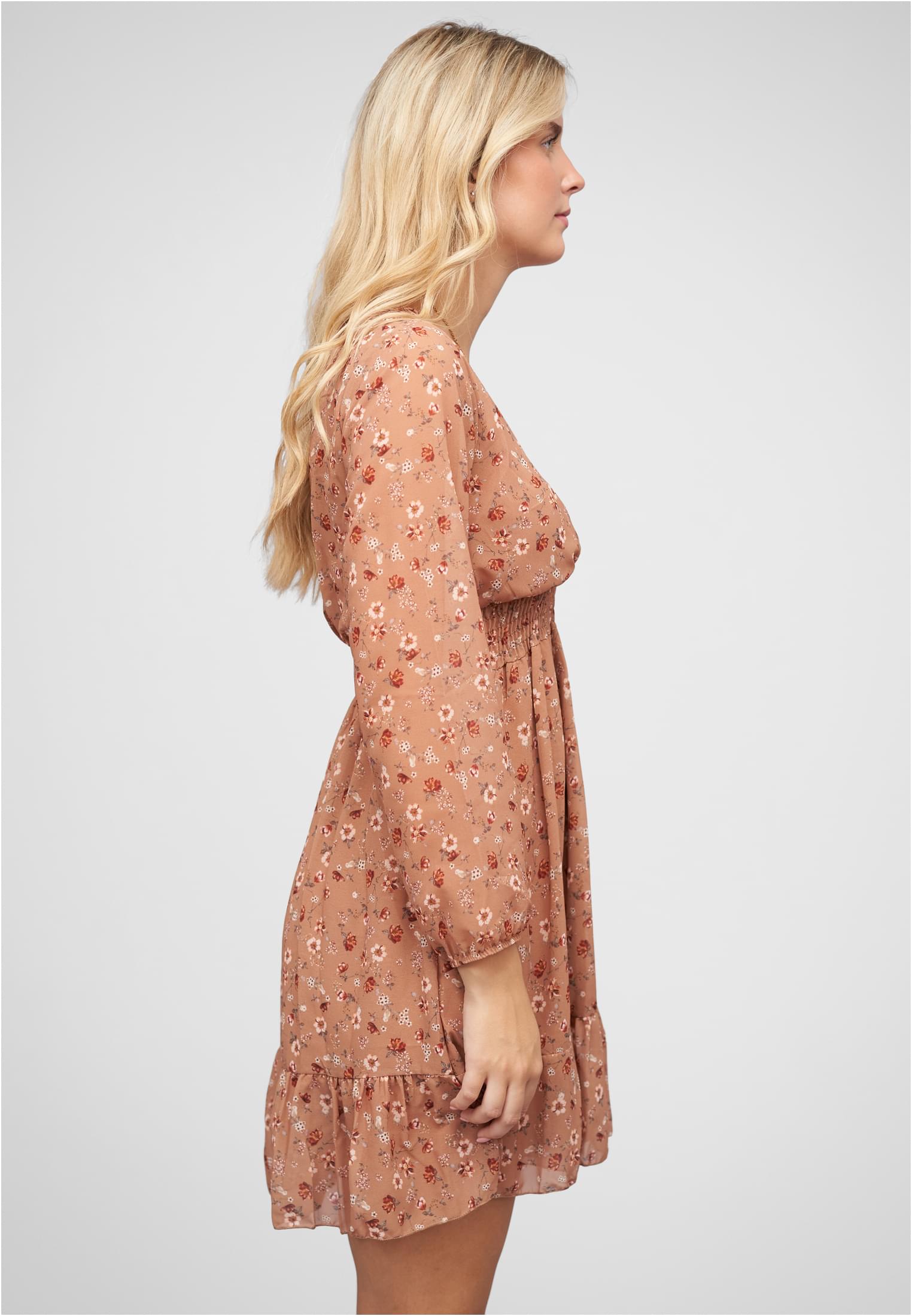 V-Neck Chiffon Kleid mit Taillengummizug nude L - variant image 3