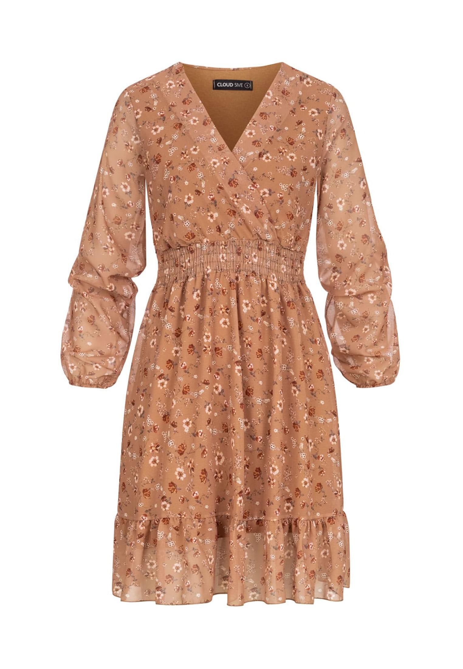 V-Neck Chiffon Kleid mit Taillengummizug nude L - variant image 6