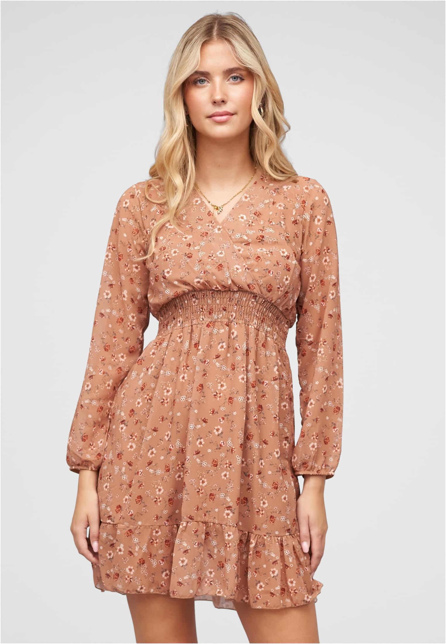 V-Neck Chiffon Kleid mit Taillengummizug nude L - alternate variant 1