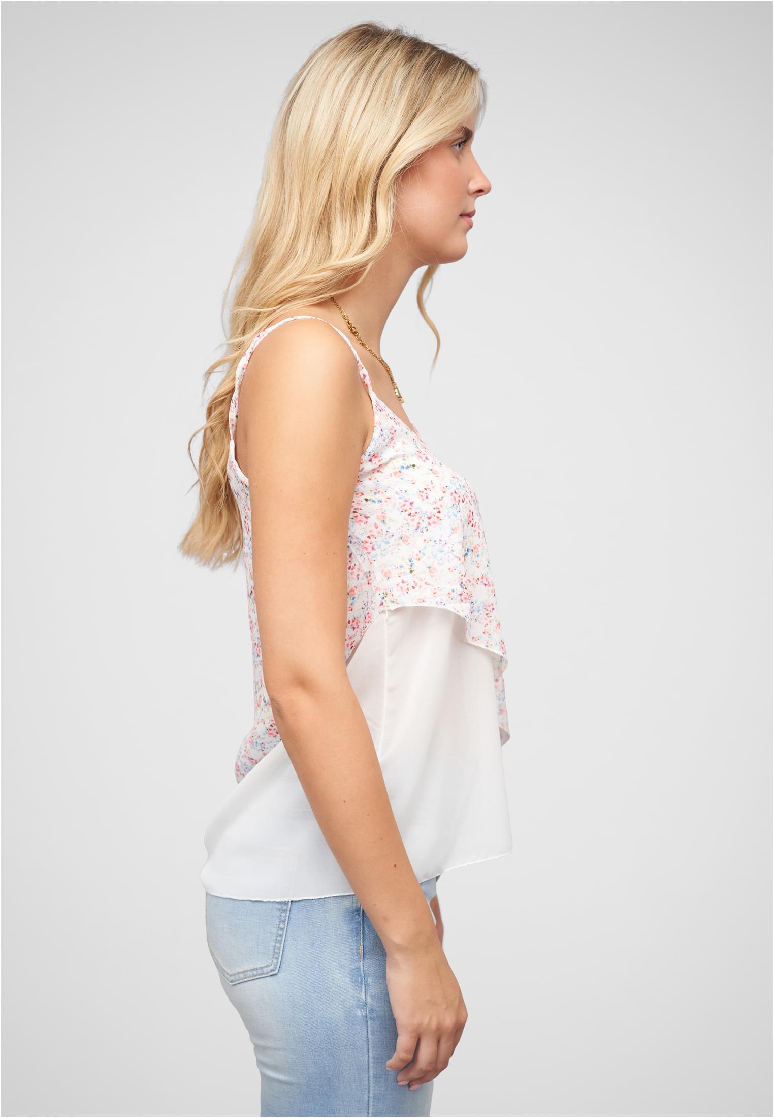 Chiffon Top 2-lagig V-Neck Blumen Print white L - variant image 3