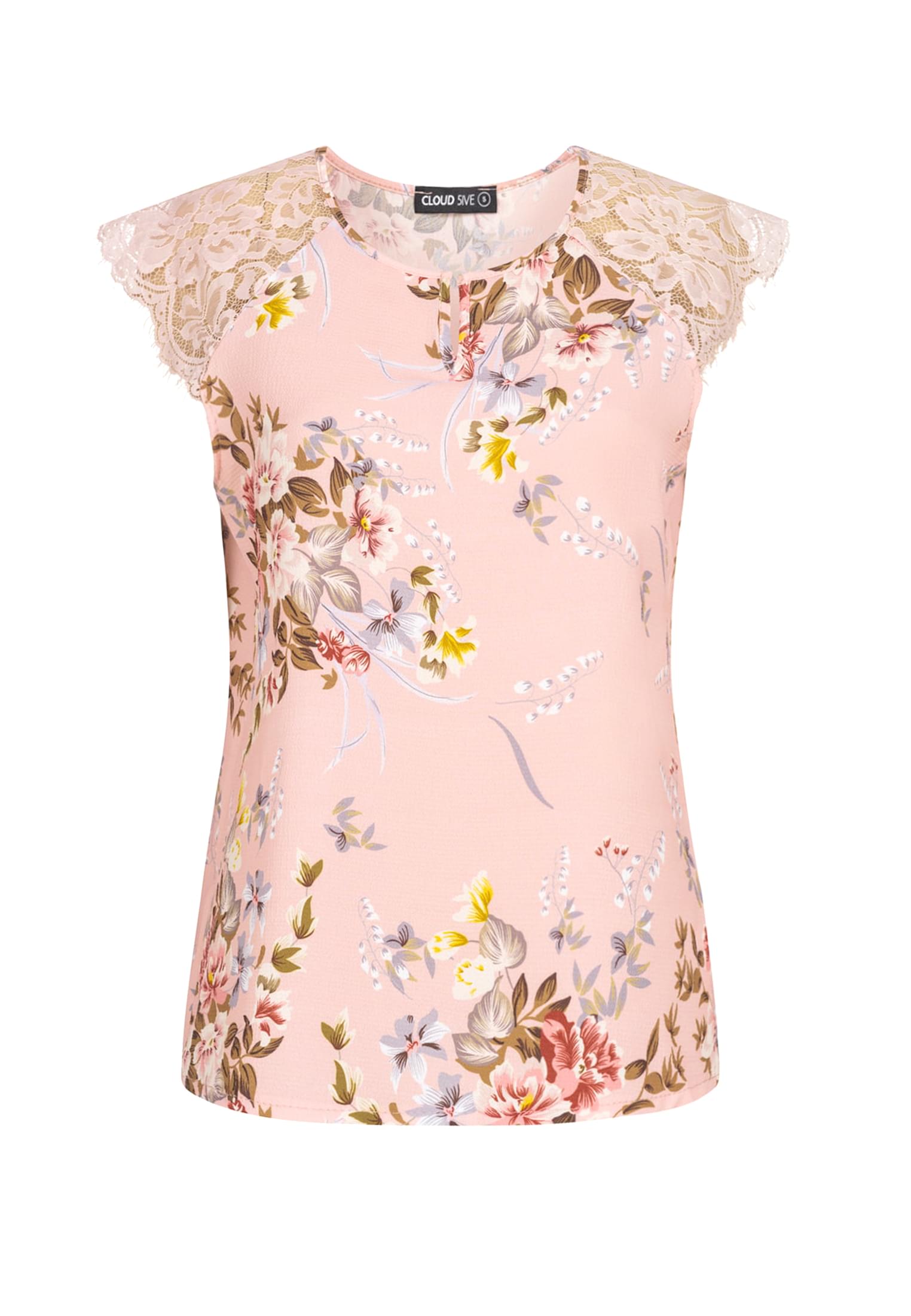 Spitzen Top mit V-Neck und Blumen Print rosa L - variant image 6