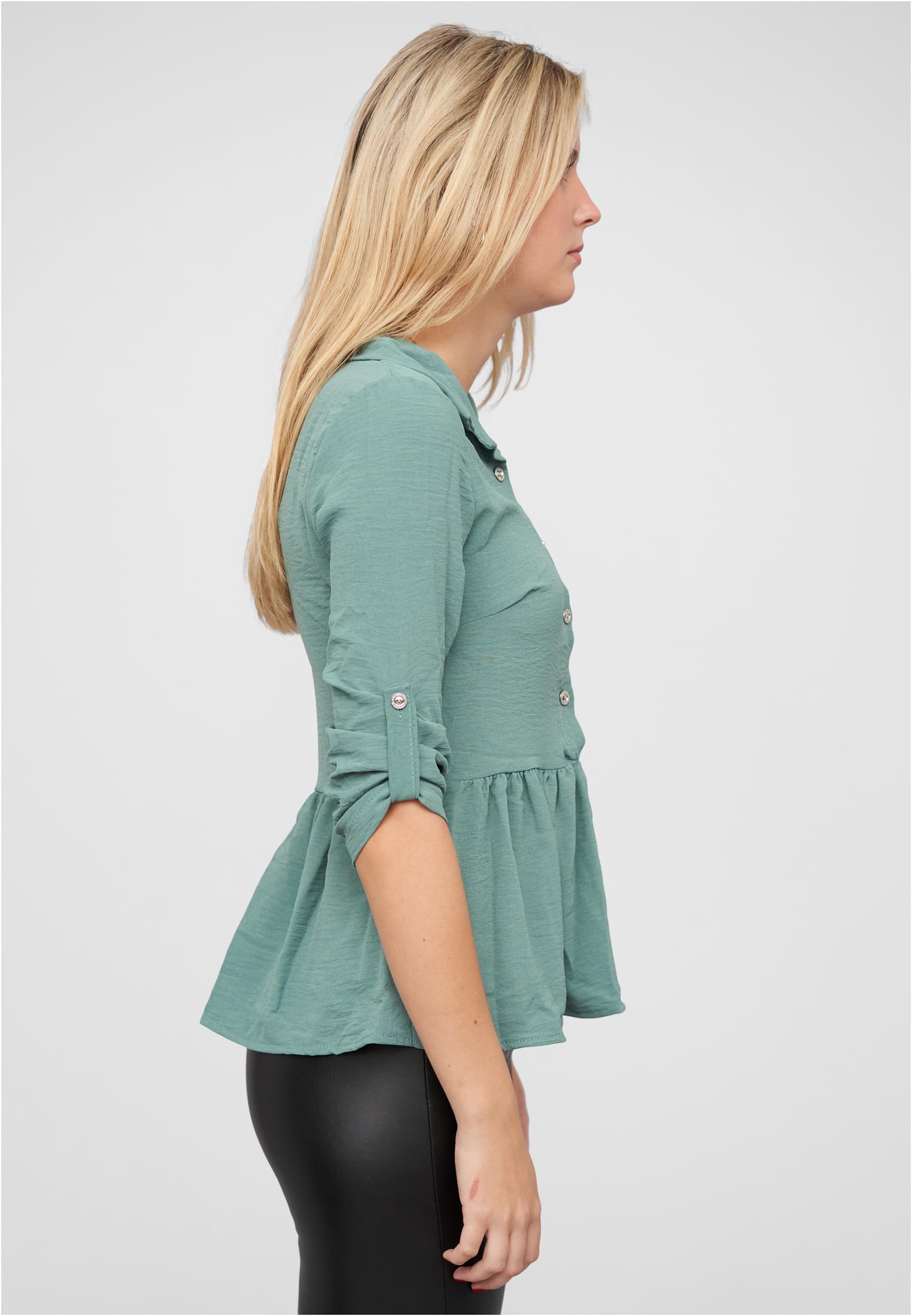 Turn-Up Schösschen Bluse mit Knopfleiste green L - variant image 3