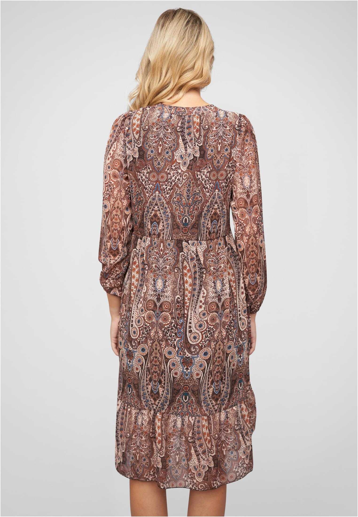 V-Neck Kleid mit Knopfleiste Paisley Print 2-lagig brown/beige L - variant image 2