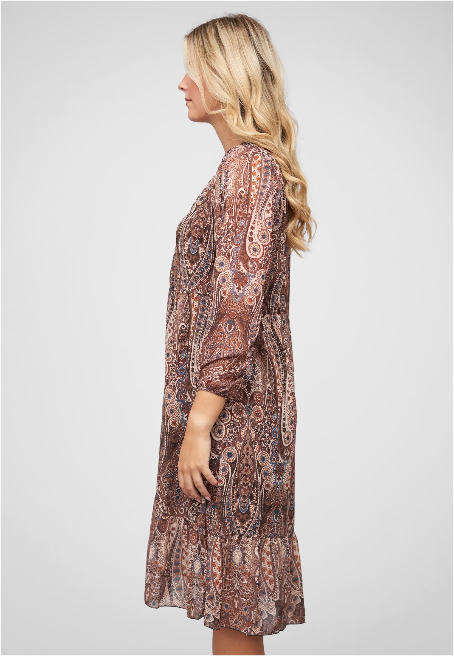 V-Neck Kleid mit Knopfleiste Paisley Print 2-lagig brown/beige L - variant image 1